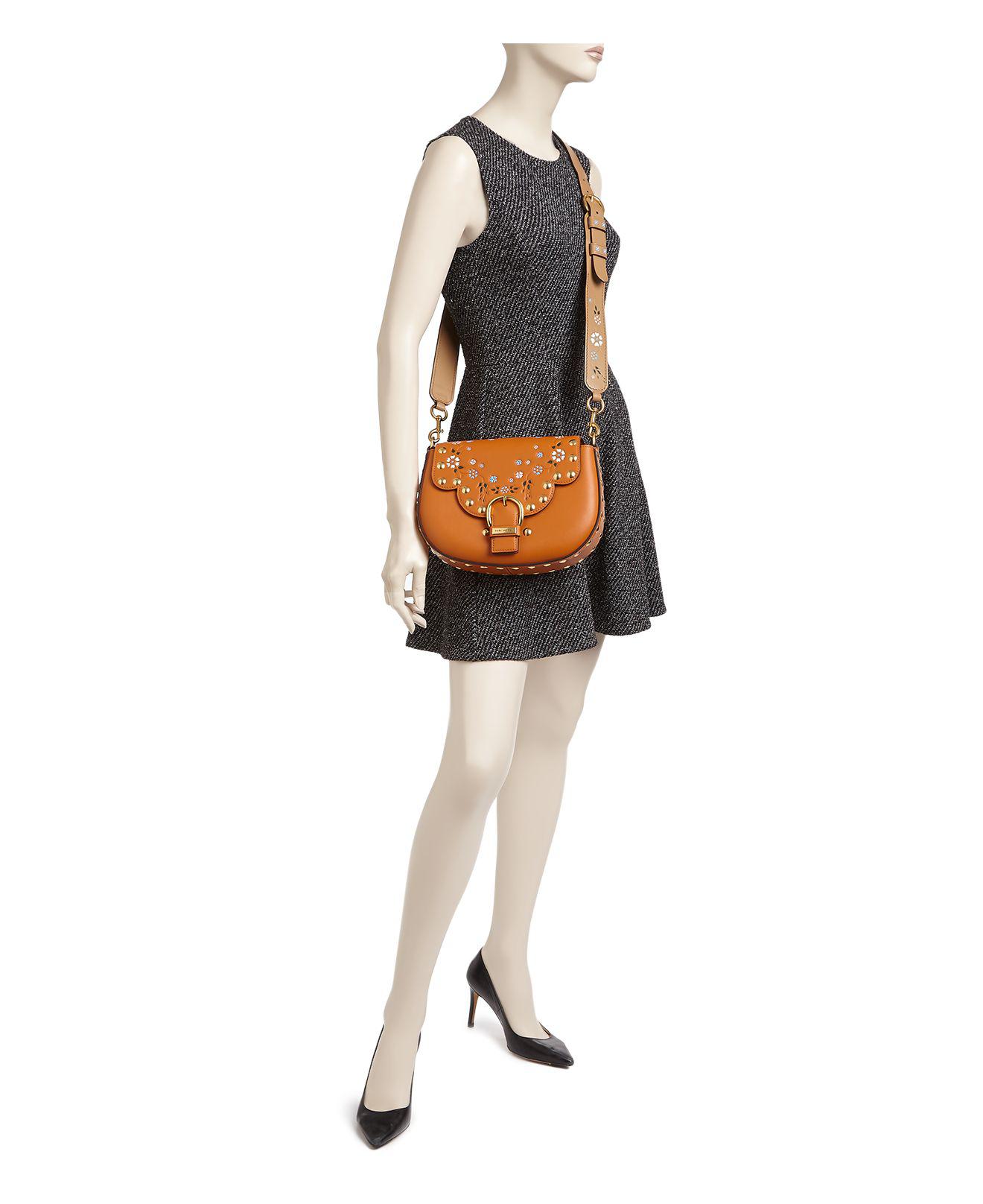 Marc Jacobs Stud Floral Leather Saddle Bag In Brown Lyst