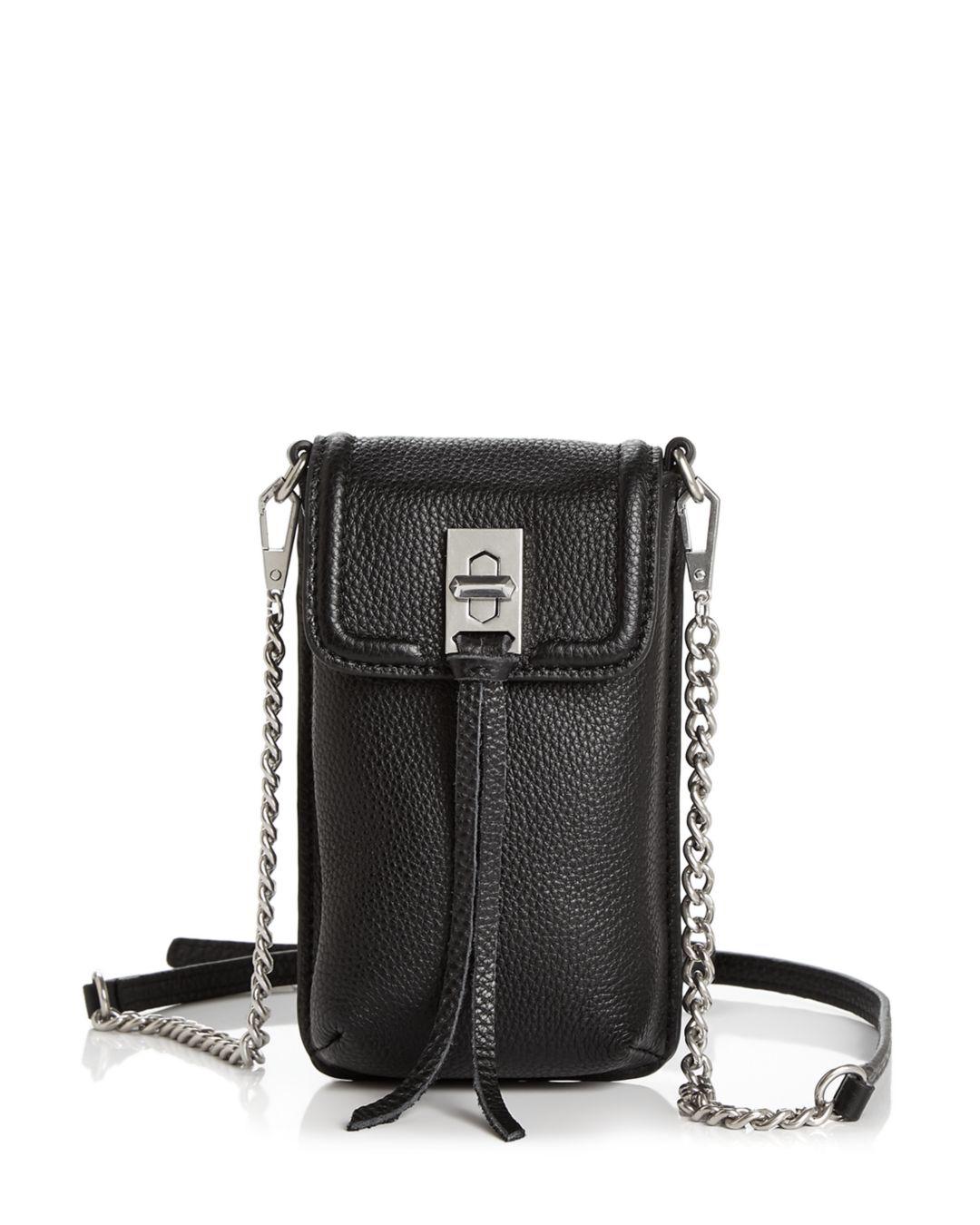 Rebecca Minkoff Darren Phone Leather Crossbody in Black/Silver (Black