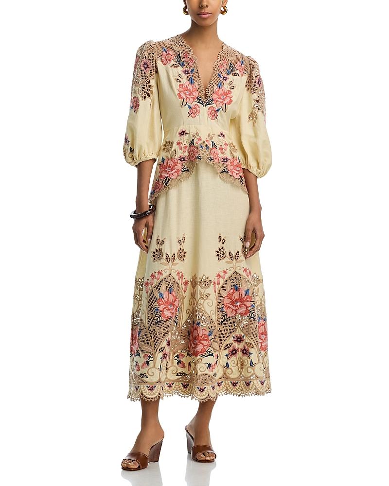 sachin and babi light blue dress Le' AL.X Linen Embroidered Square Neck Sleeveless Spaghetti Strap Braided  Belt Column Side Slit Maxi Coordinating Dress main image 0