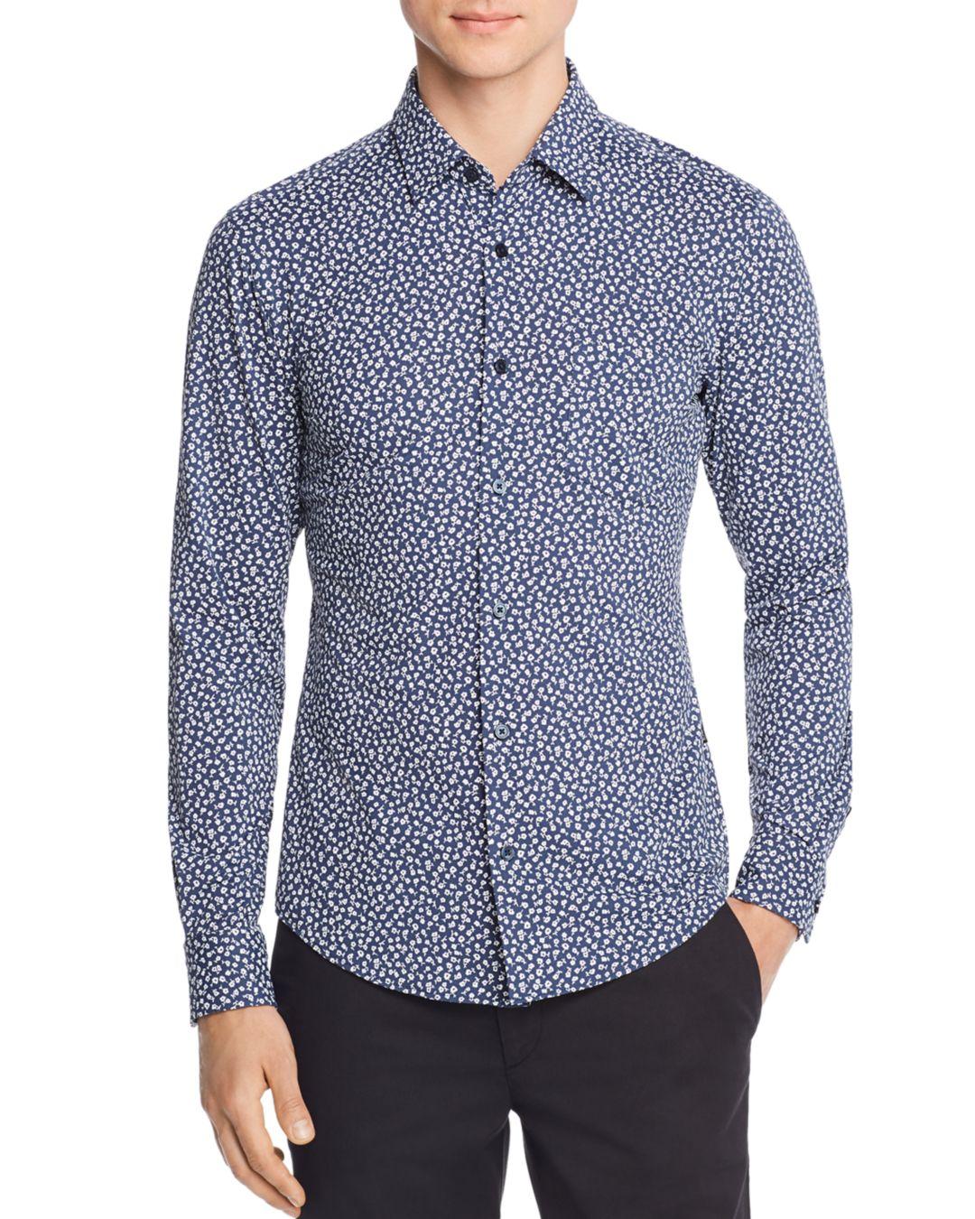 BOSS Synthetic Ronni Floral - Print Jersey Slim Fit Shirt in Dark Blue ...