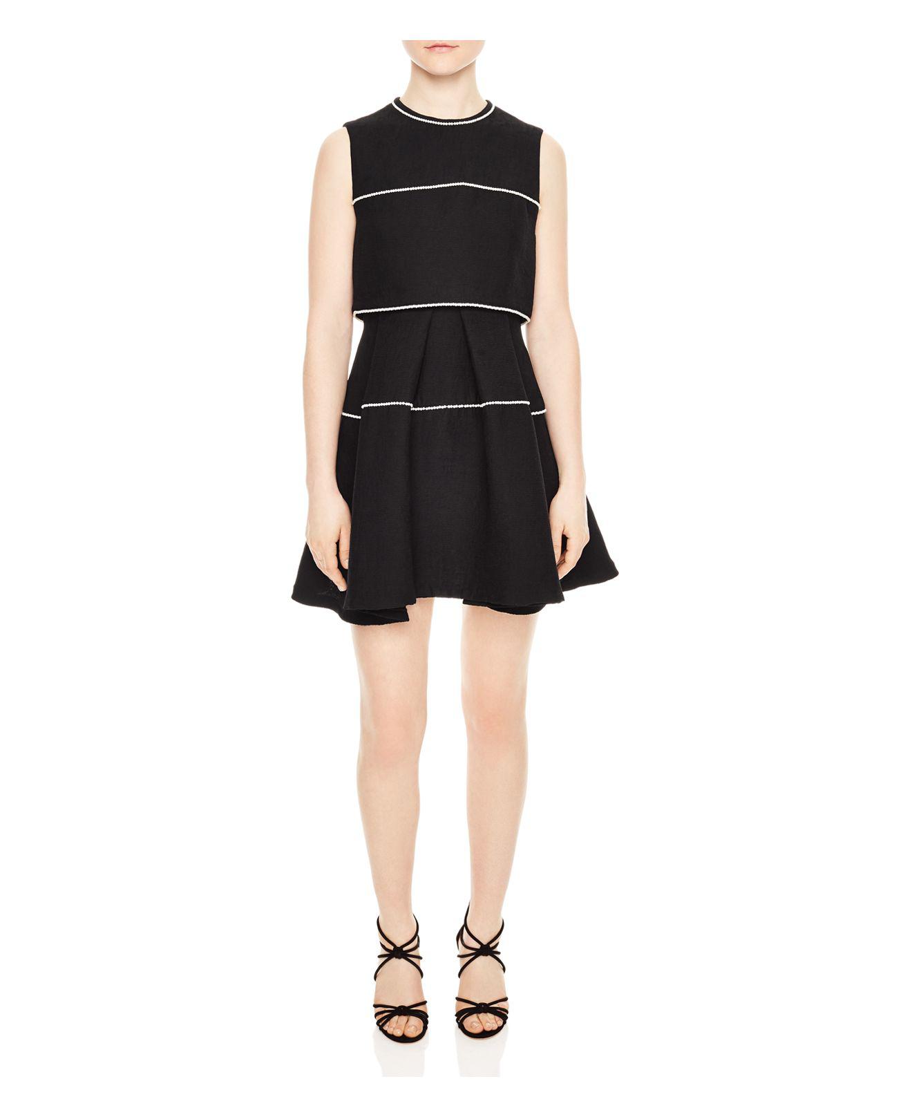 Sandro Pearl Embellished Dress in Black 