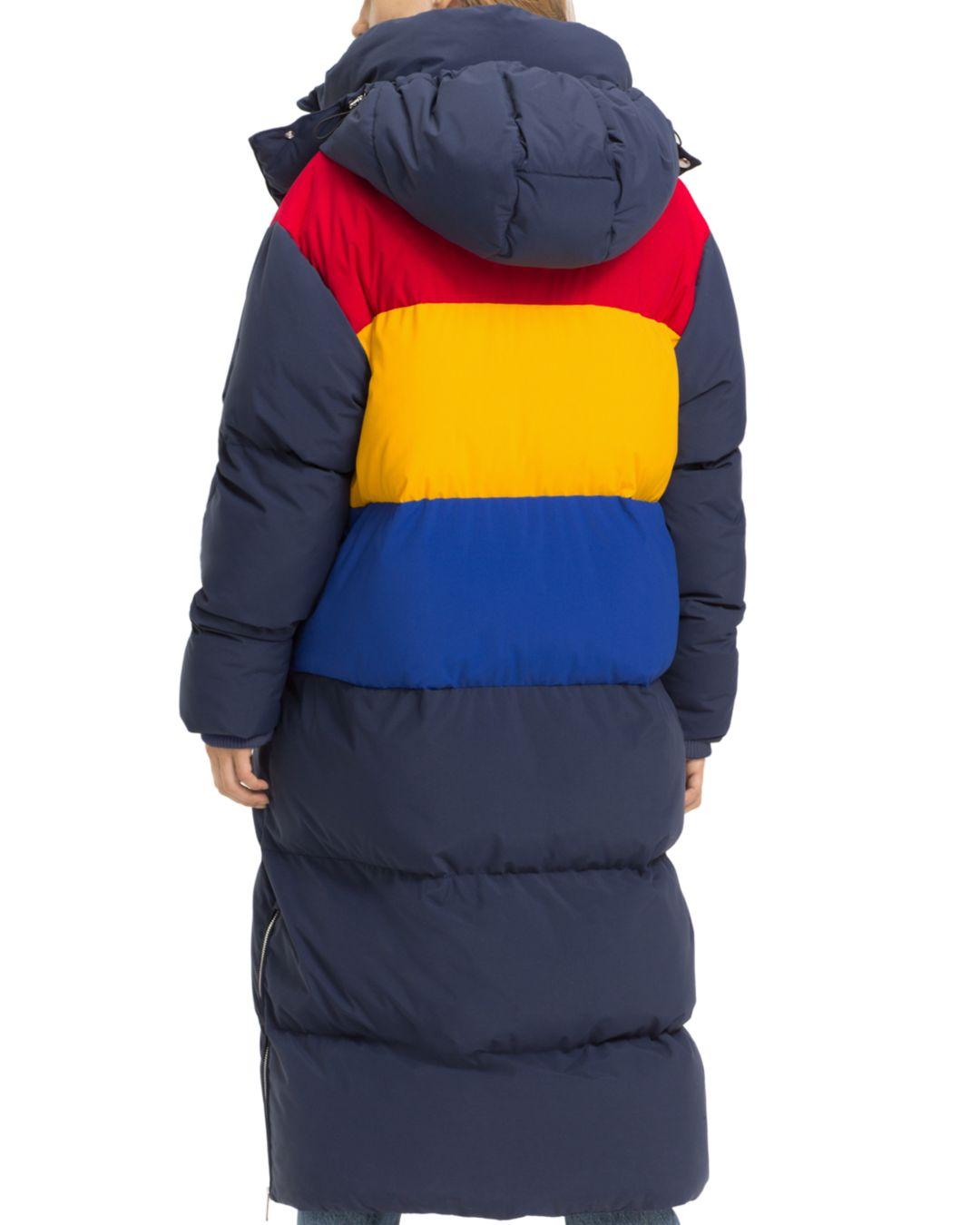 tommy hilfiger long colorblock puffer