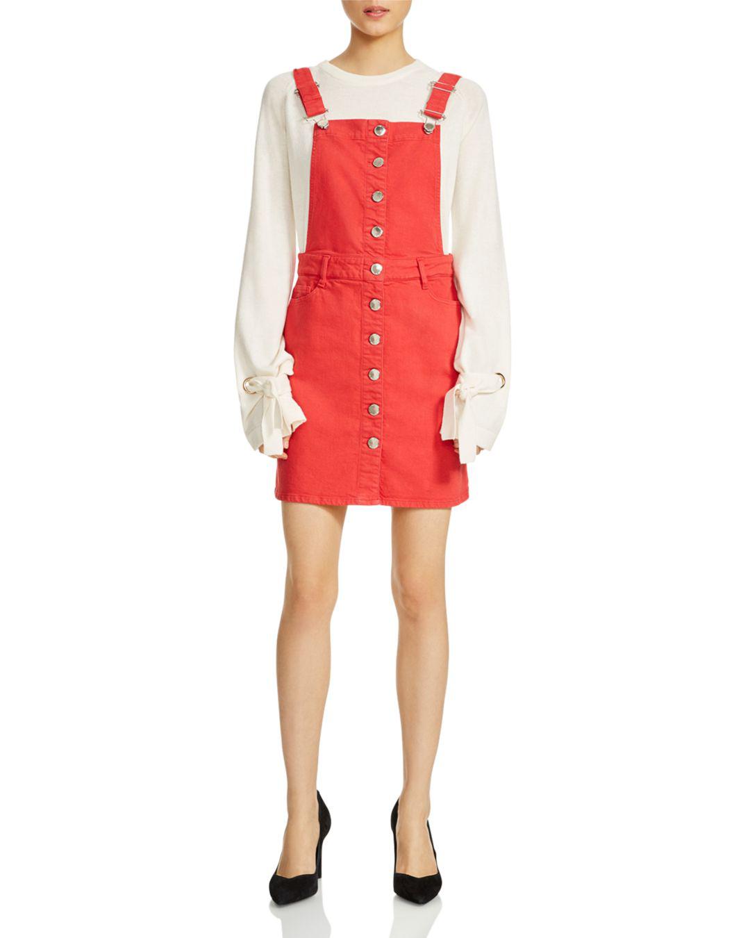 red overalls dress