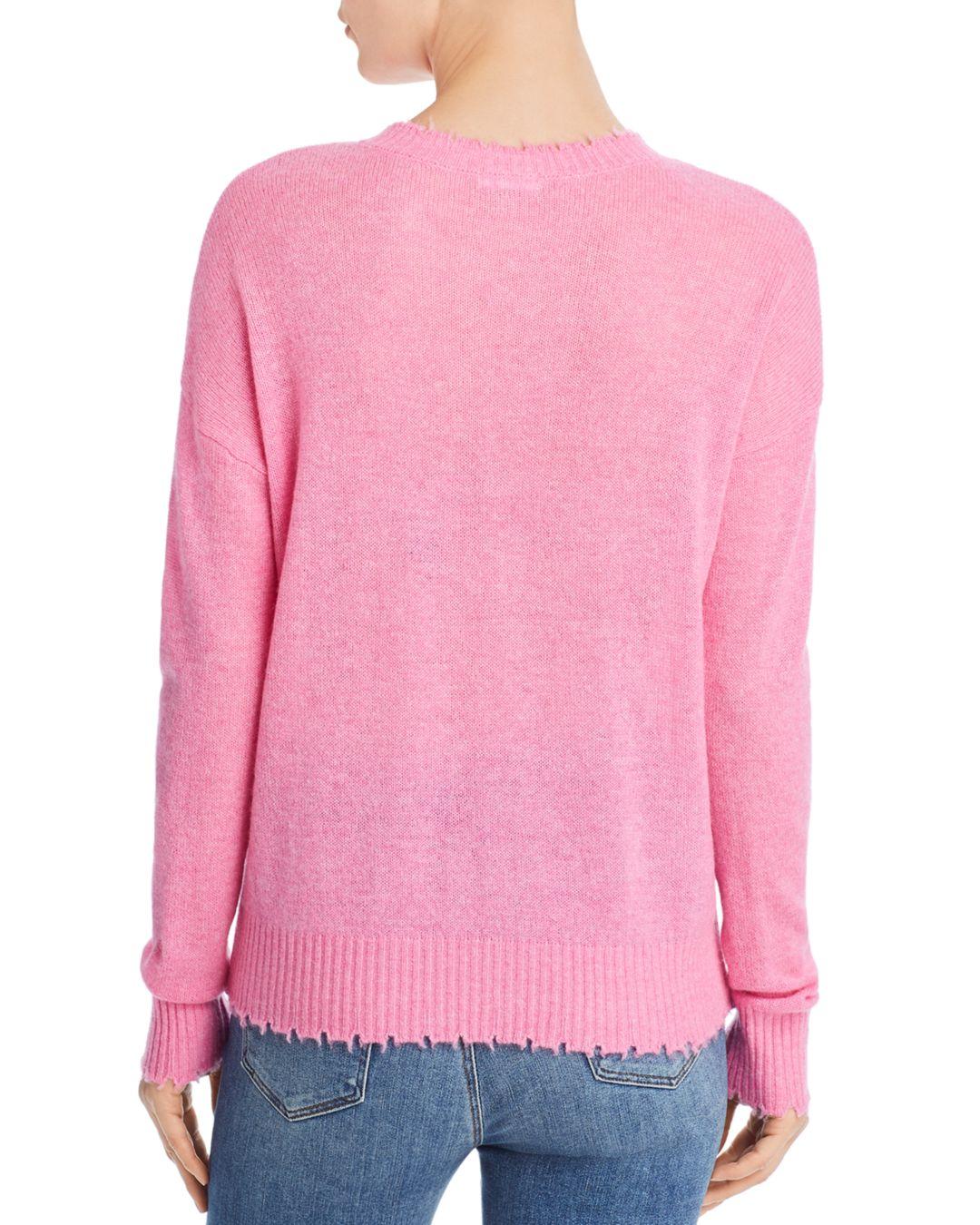 Minnie Rose Distressed Cashmere Crewneck Sweater in Pink - Lyst