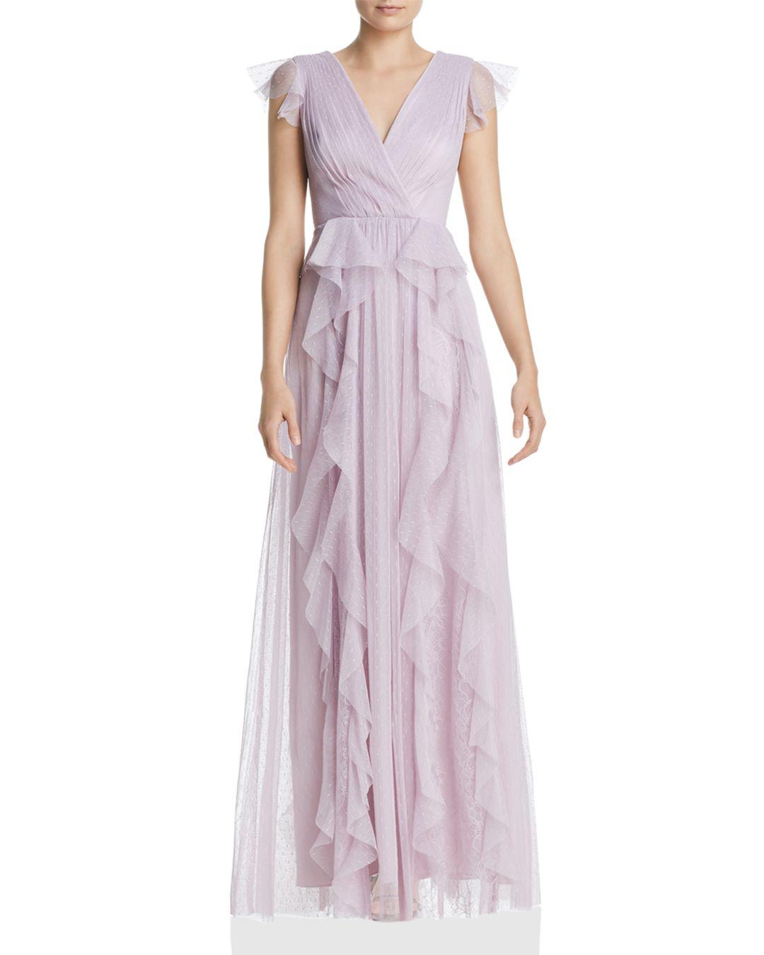 BCBGMAXAZRIA Ruffled Point D'esprit Gown in Purple | Lyst