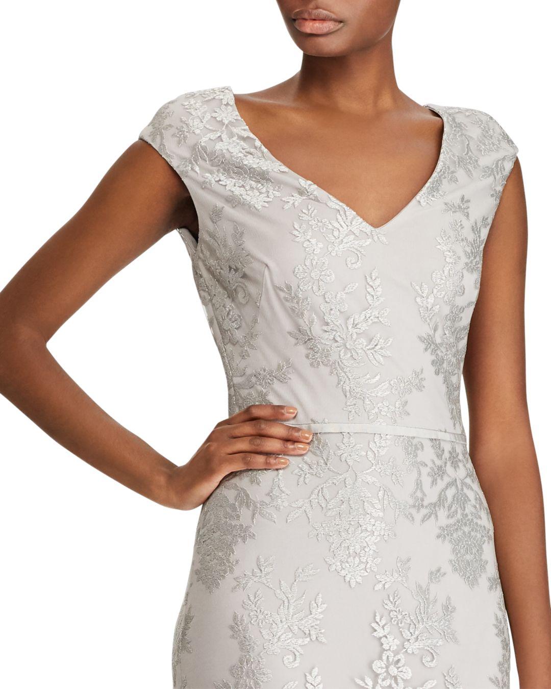 ralph lauren tulle panel jersey gown