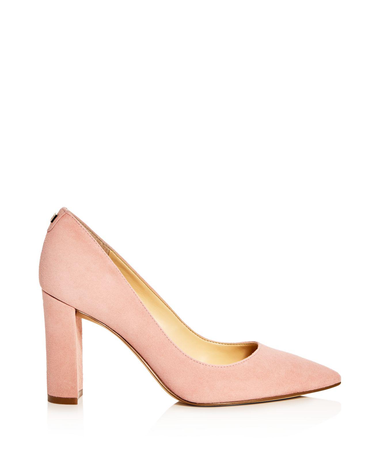 pink block heels closed toe