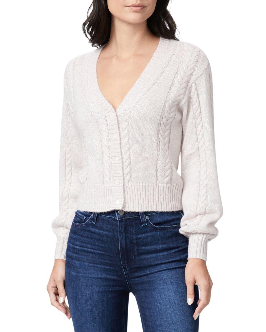 PAIGE Sofie Cable Knit Cardigan Sweater in White | Lyst