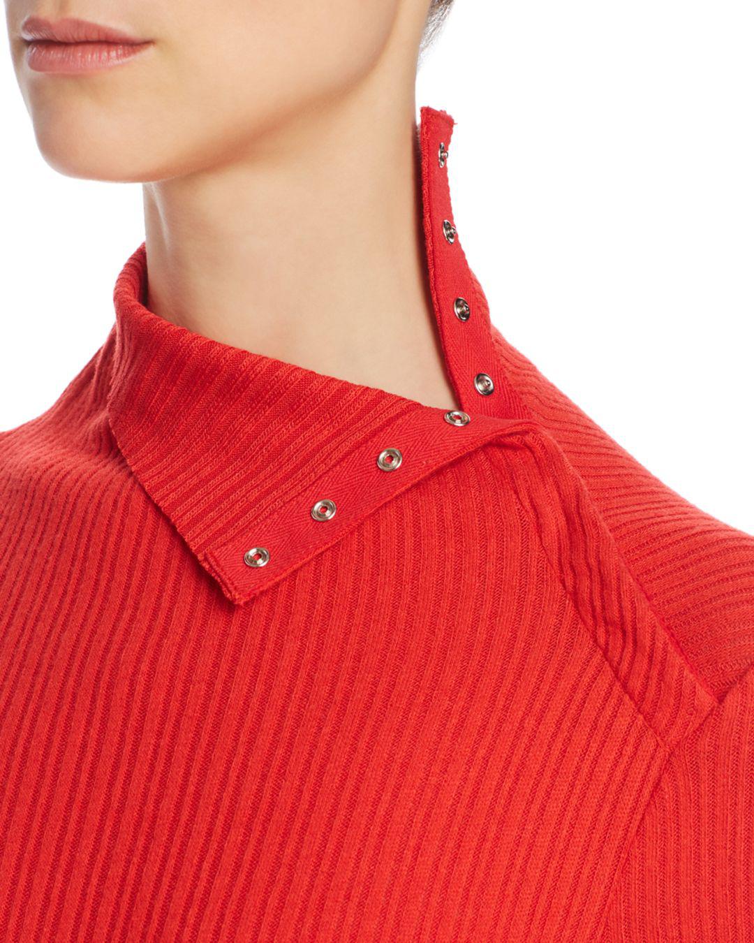Enza Costa Ribbed Turtleneck Top in Red - Lyst