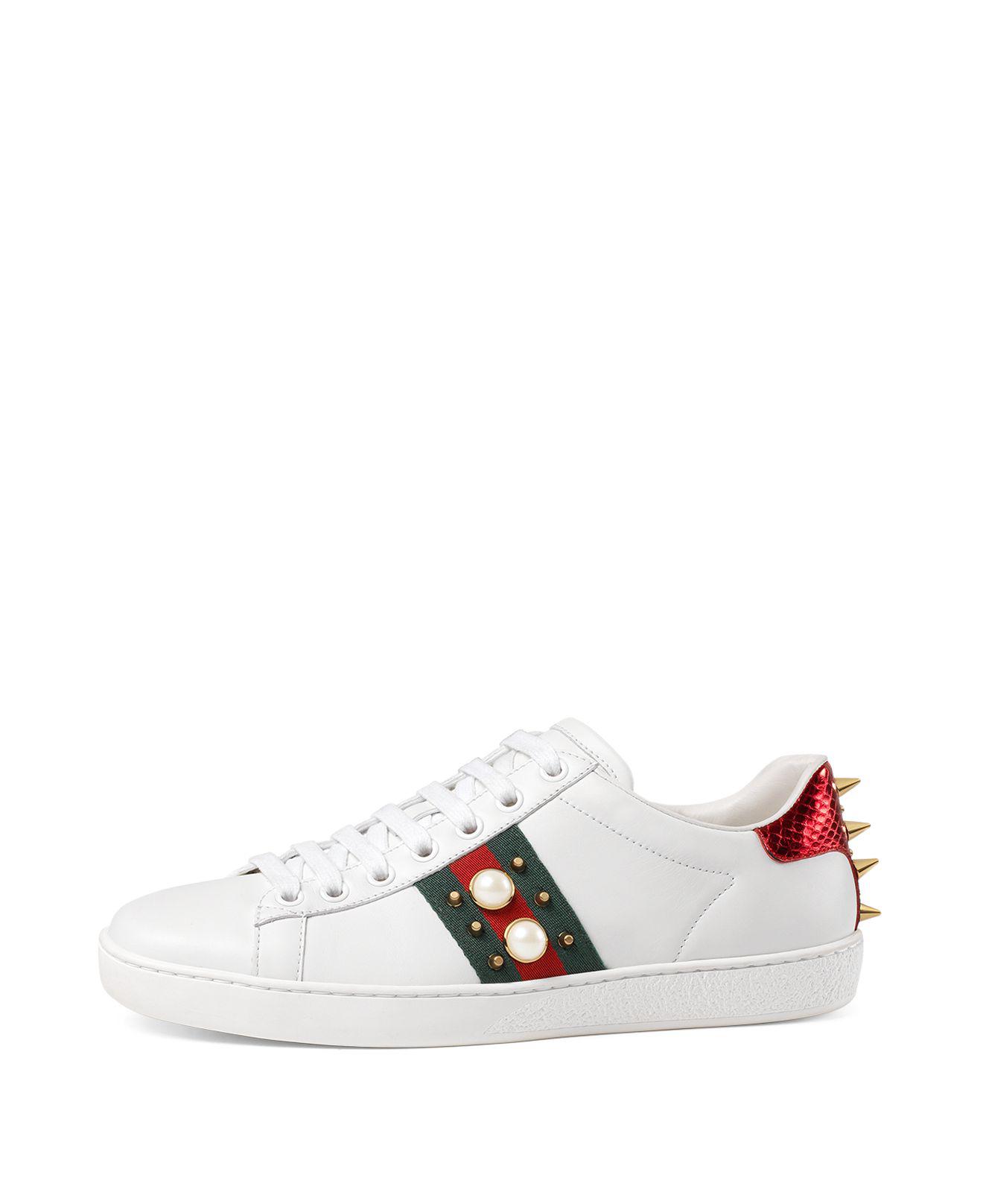 Gucci Ace Pearl And Leather Trainers in Lyst