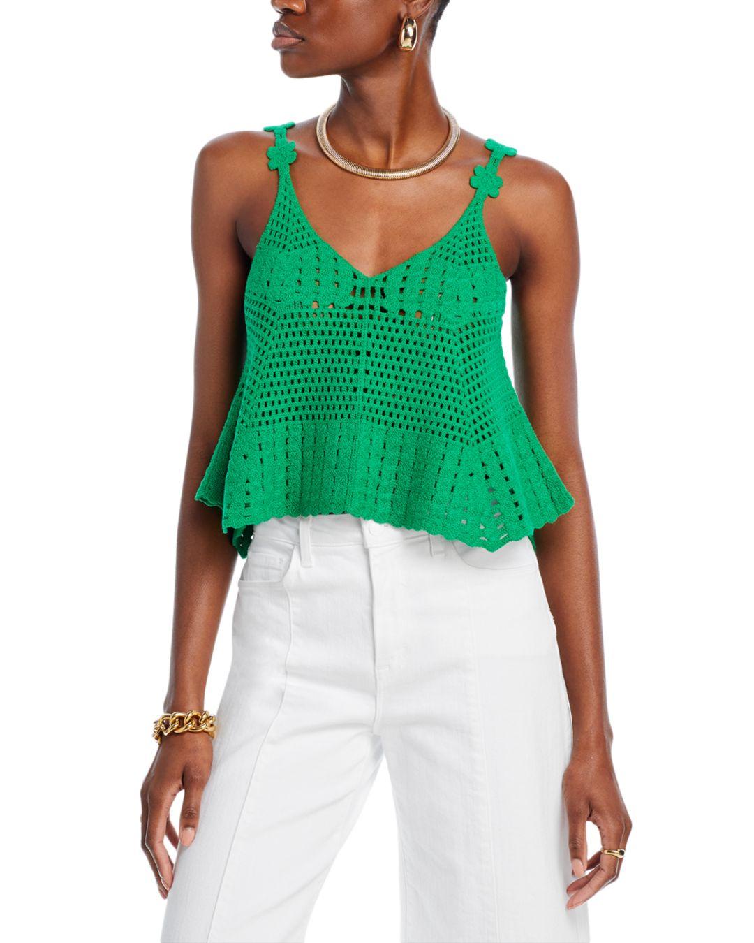 Aqua Cotton Crochet Tank in Green |