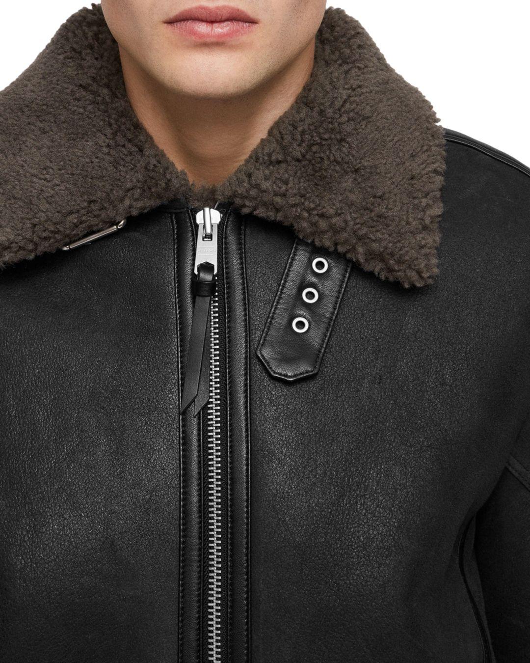 Allsaints Leather Lowell Shearling Jacket In Black Slate Gray Black For Men Lyst