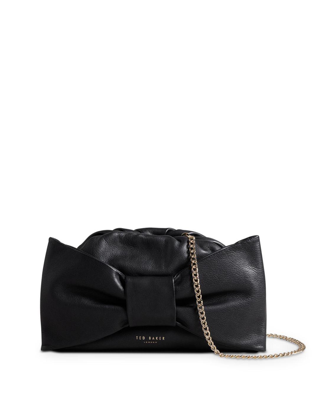 Ted Baker Niasa Bow Detail Leather Clutch in Black | Lyst