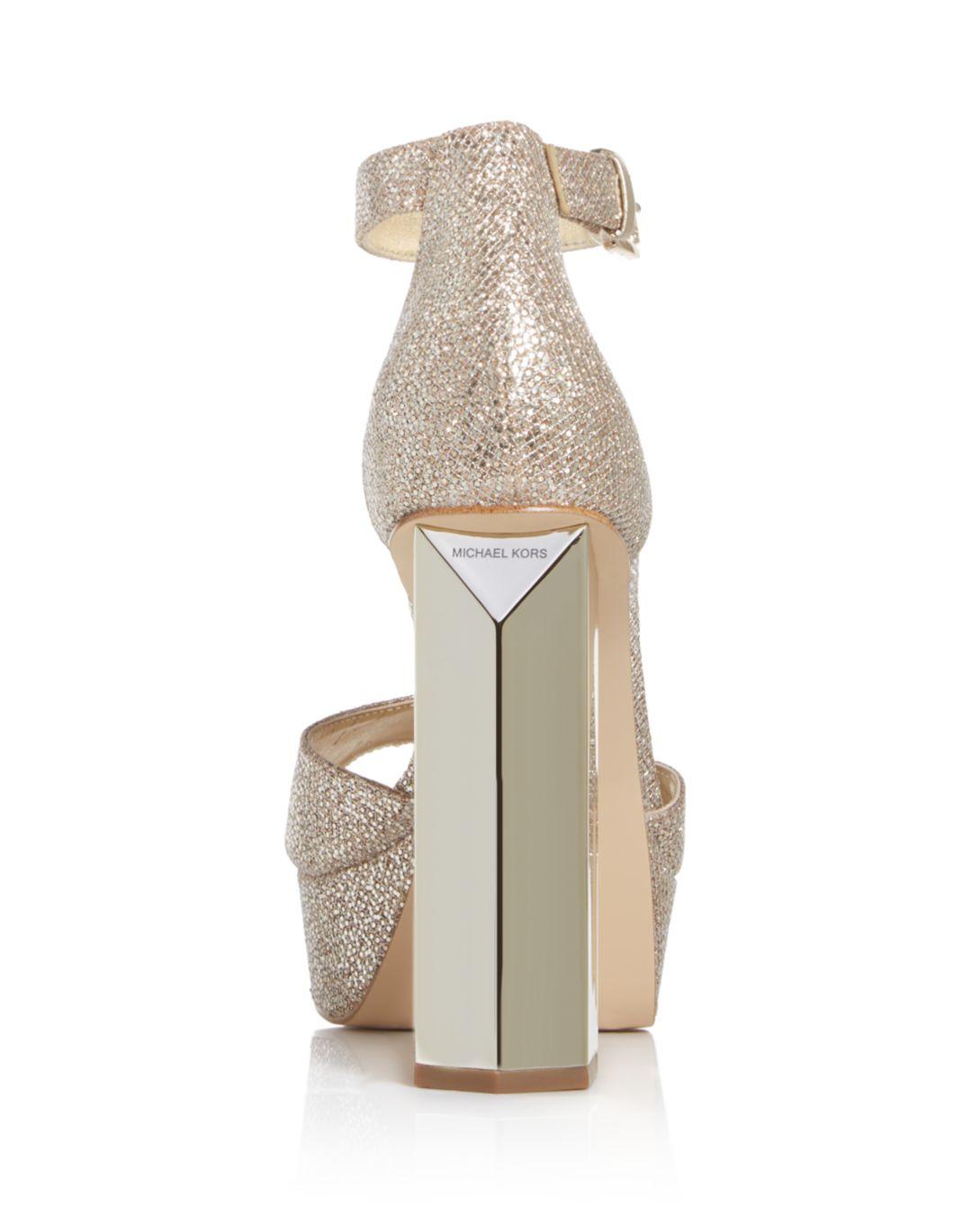 MICHAEL Michael Kors Women's Petra Glitter High Block - Heel Platform  Sandals | Lyst