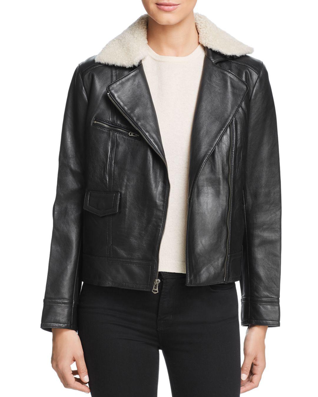 Lyst Cole Haan Bonded Leather Moto Jacket With Genuine