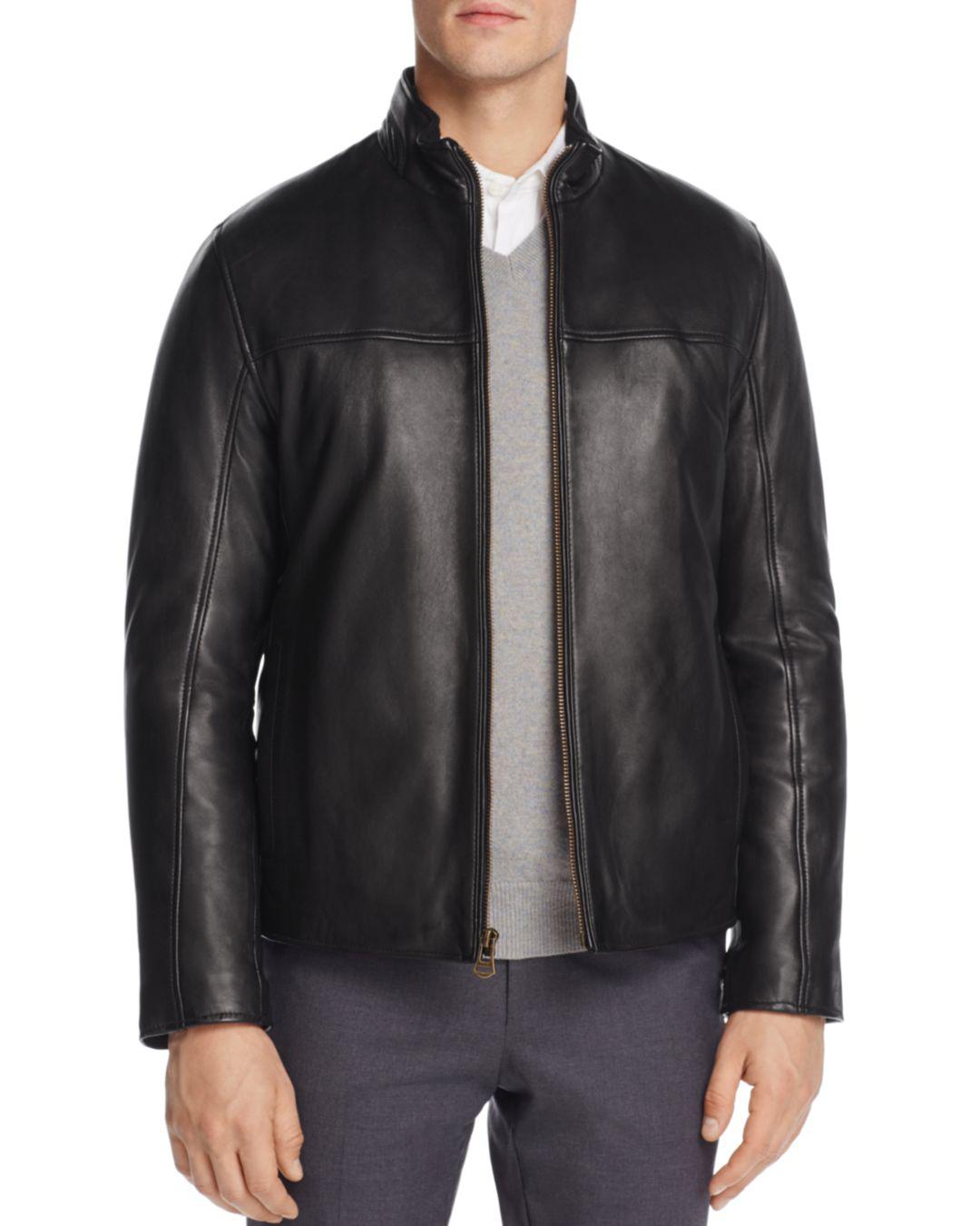 Cole Haan Zip - Front Leather Jacket in Black for Men - Lyst