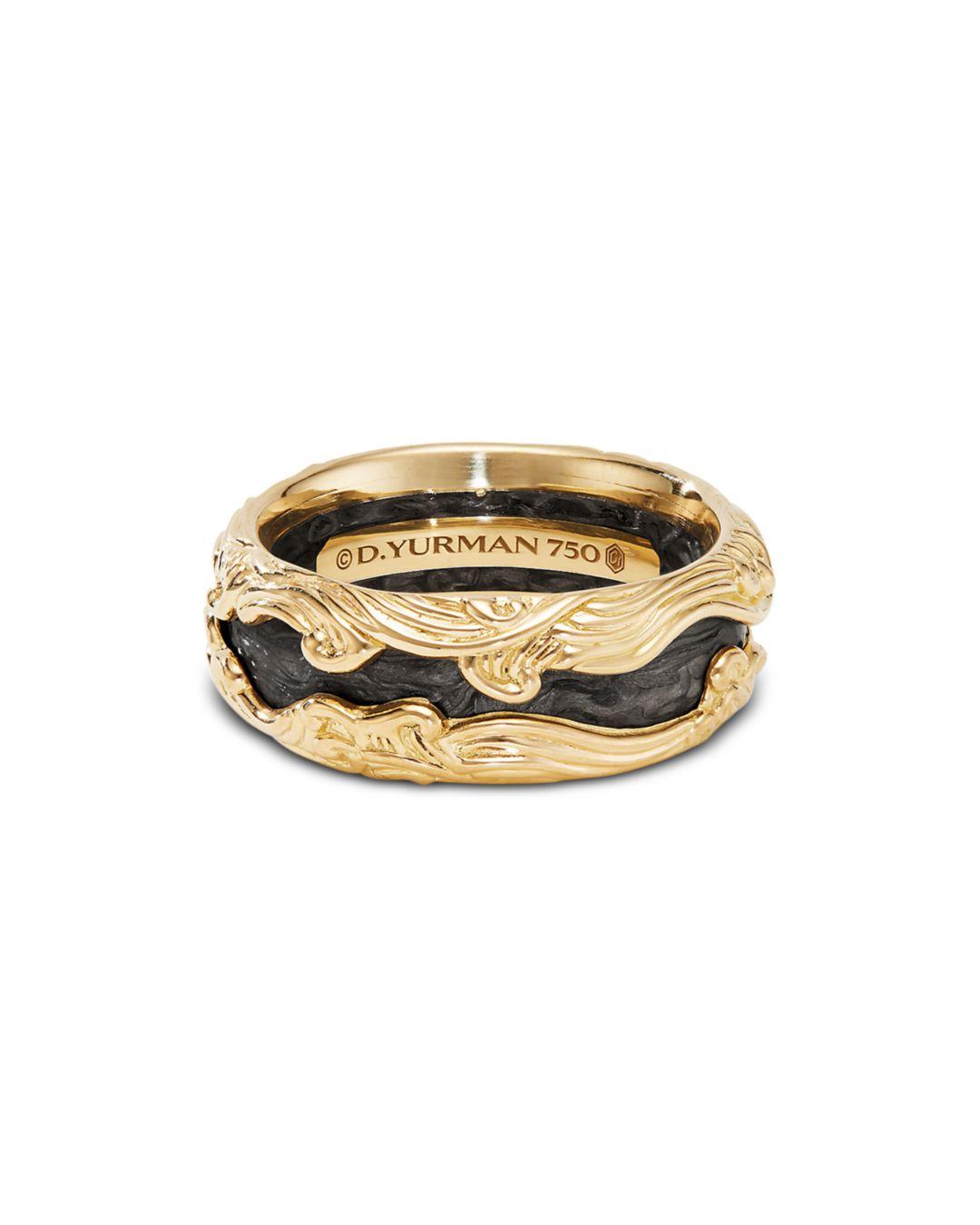 David Yurman 18k Yellow Gold & Carbon Waves Ring in Metallic for