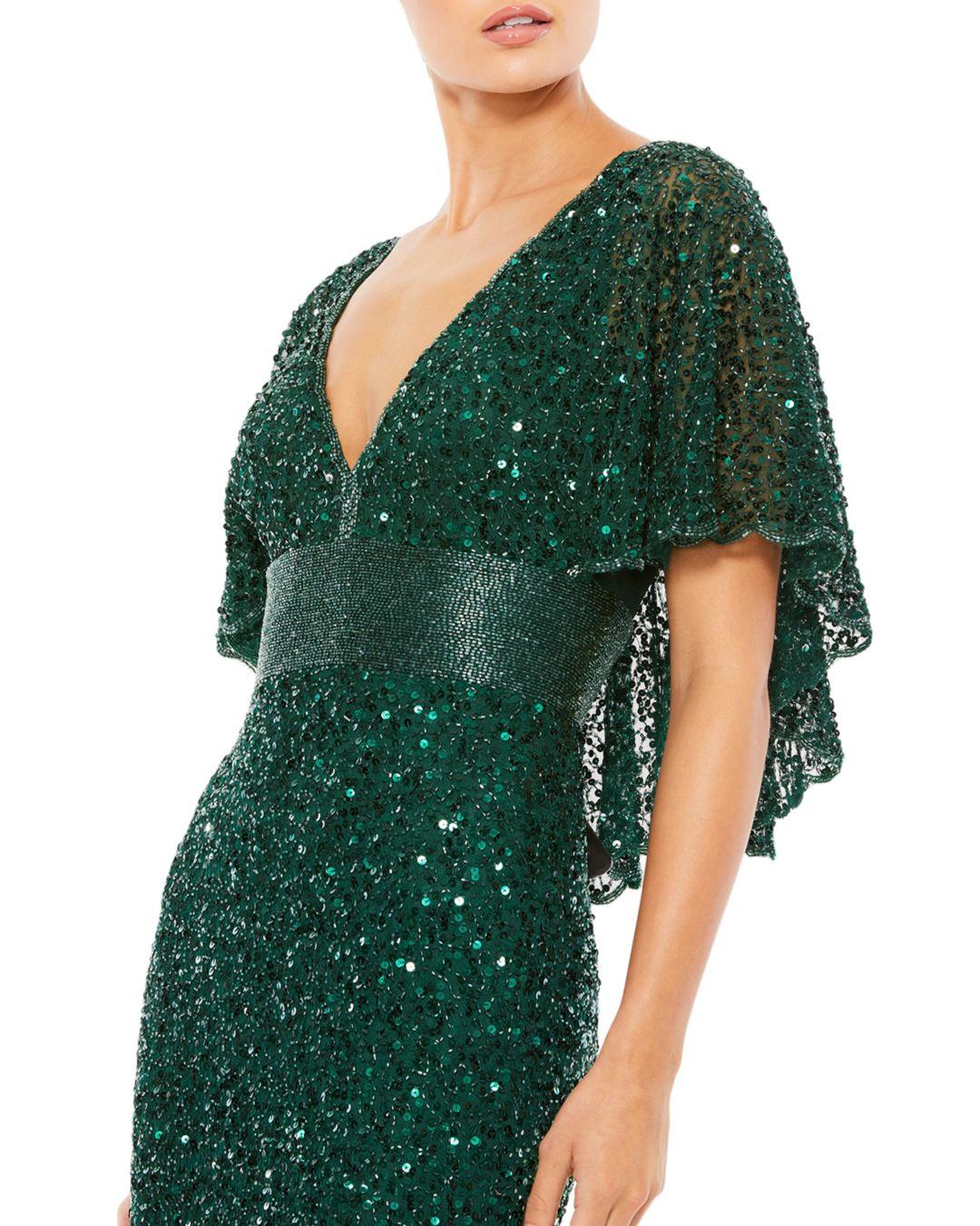 Mac Duggal Capelet Sequin Gown in Green | Lyst
