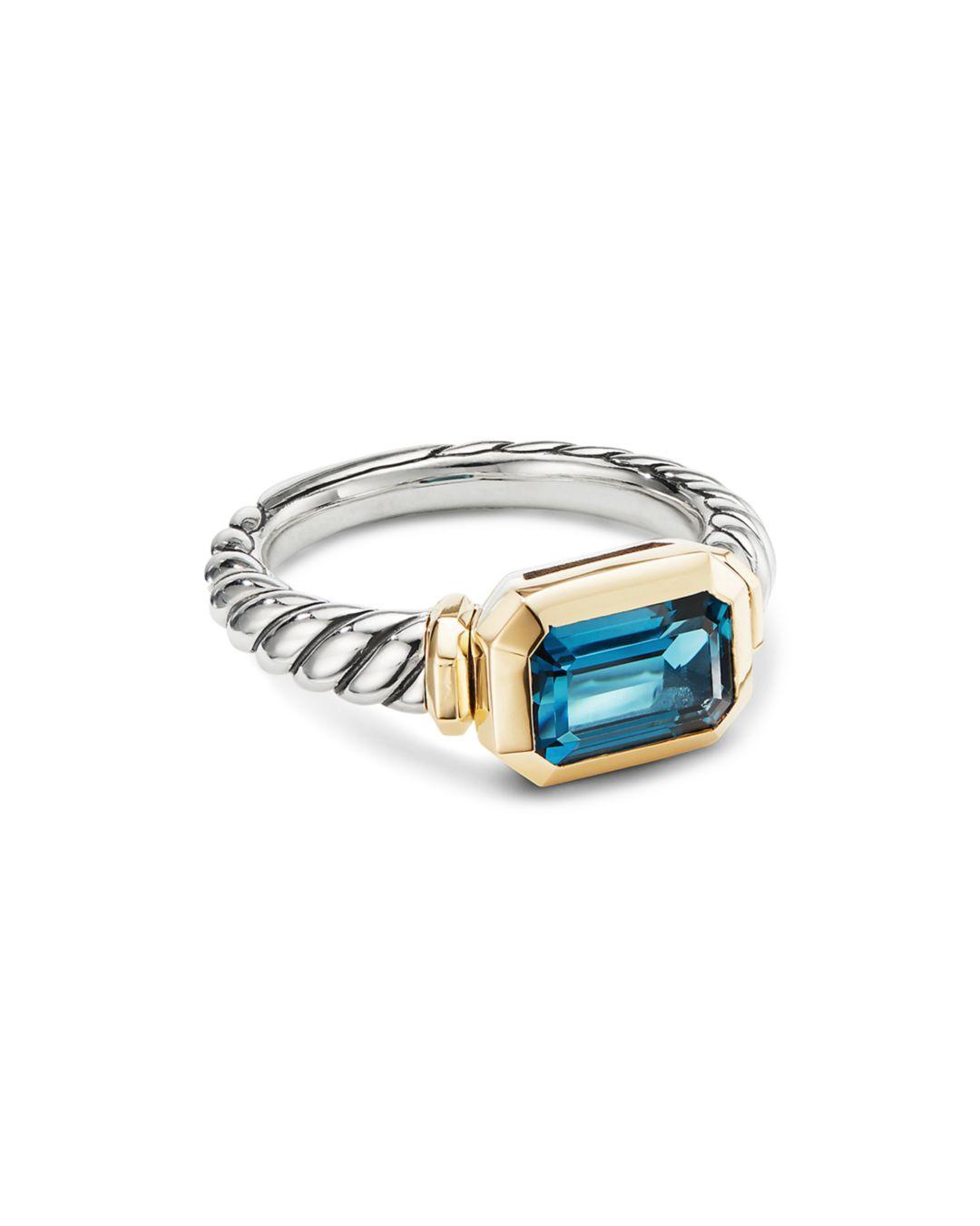 David Yurman Sterling Silver Novella Ring With Hampton Blue Topaz & 18k
