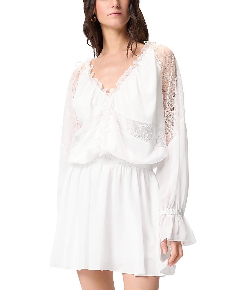 muscular fit dress shirts Arabella Embroidered Voile Mini Dress in white main image 0