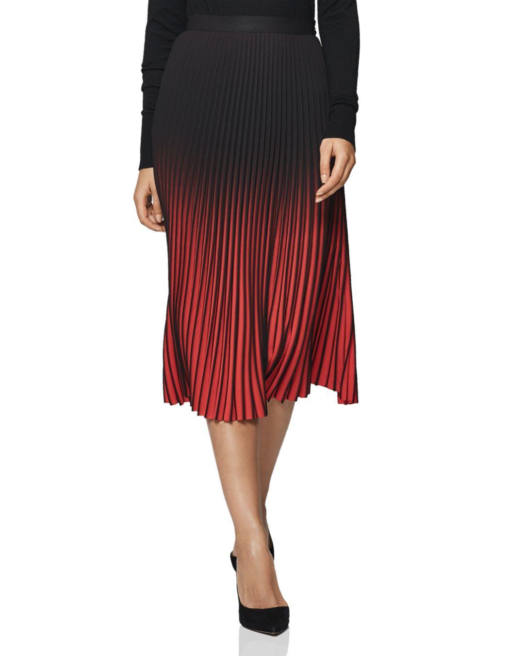 Reiss Marlie Ombre Pleated Midi Skirt in Red | Lyst