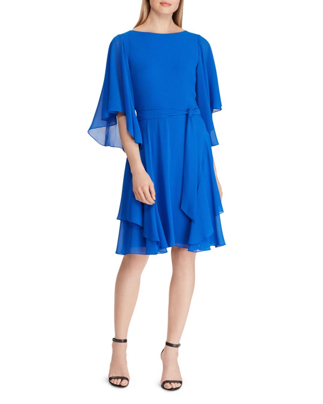 Ralph Lauren Lauren Mandie Ruffled Georgette Dress in Blue | Lyst