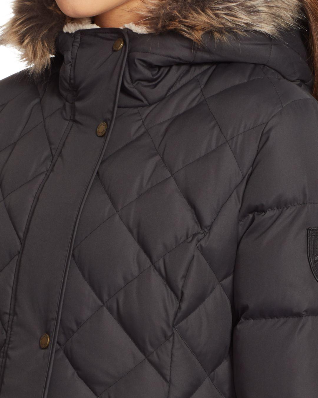 lauren ralph lauren faux fur trim puffer maxi puffer coat