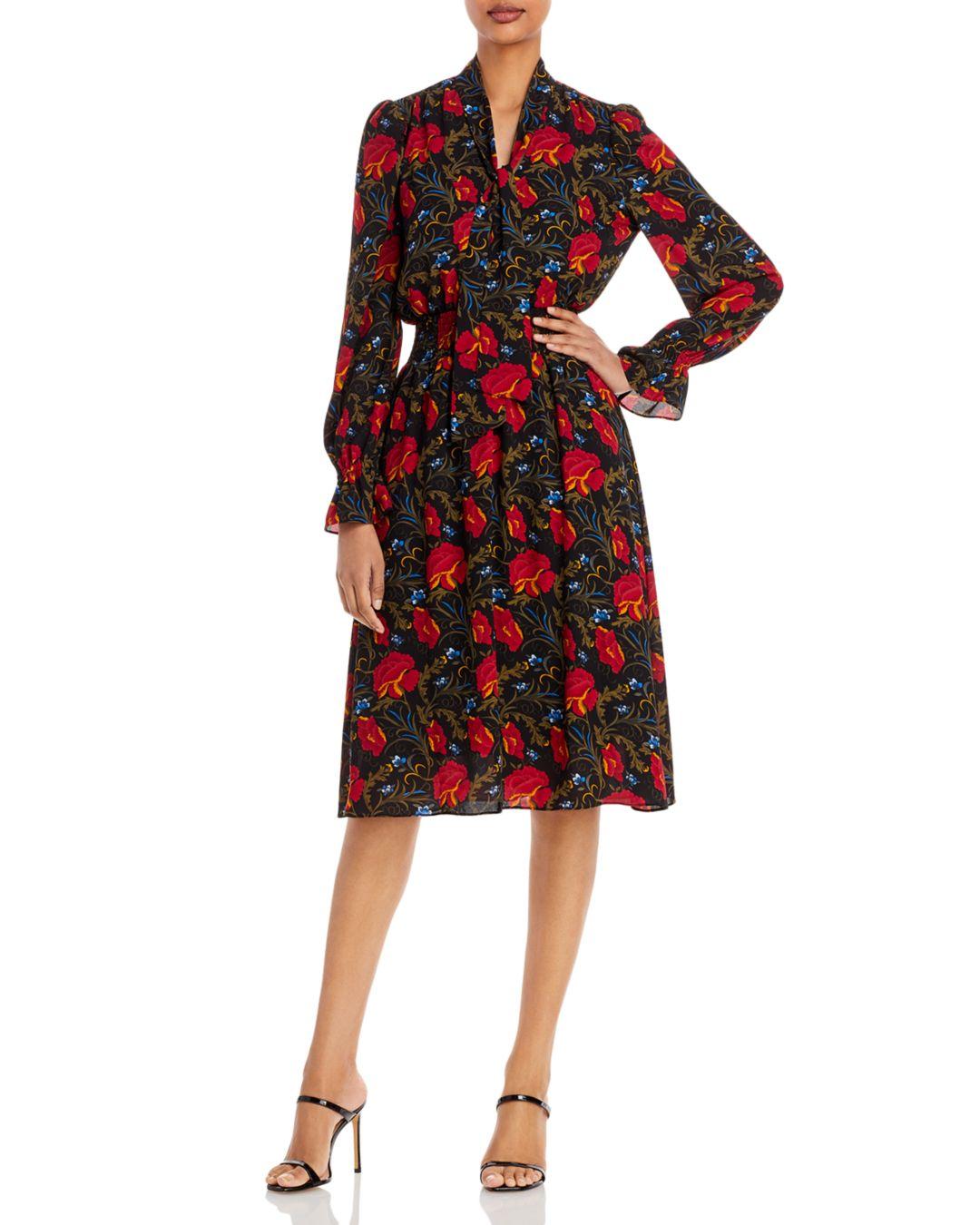 T Tahari Floral Print Midi Dress in Red | Lyst