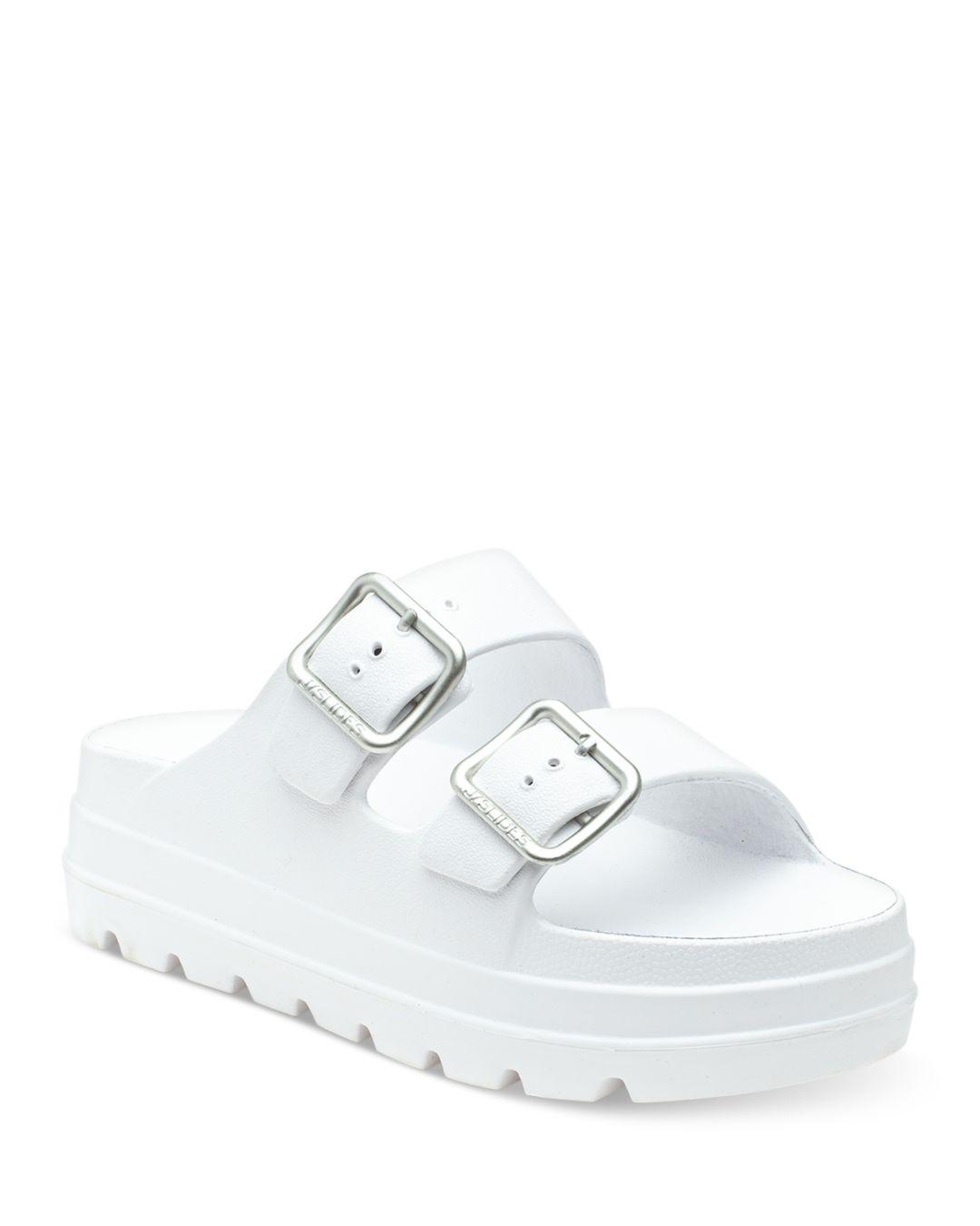 J/Slides Simply Double Buckle Platform Slide Sandals in White | Lyst