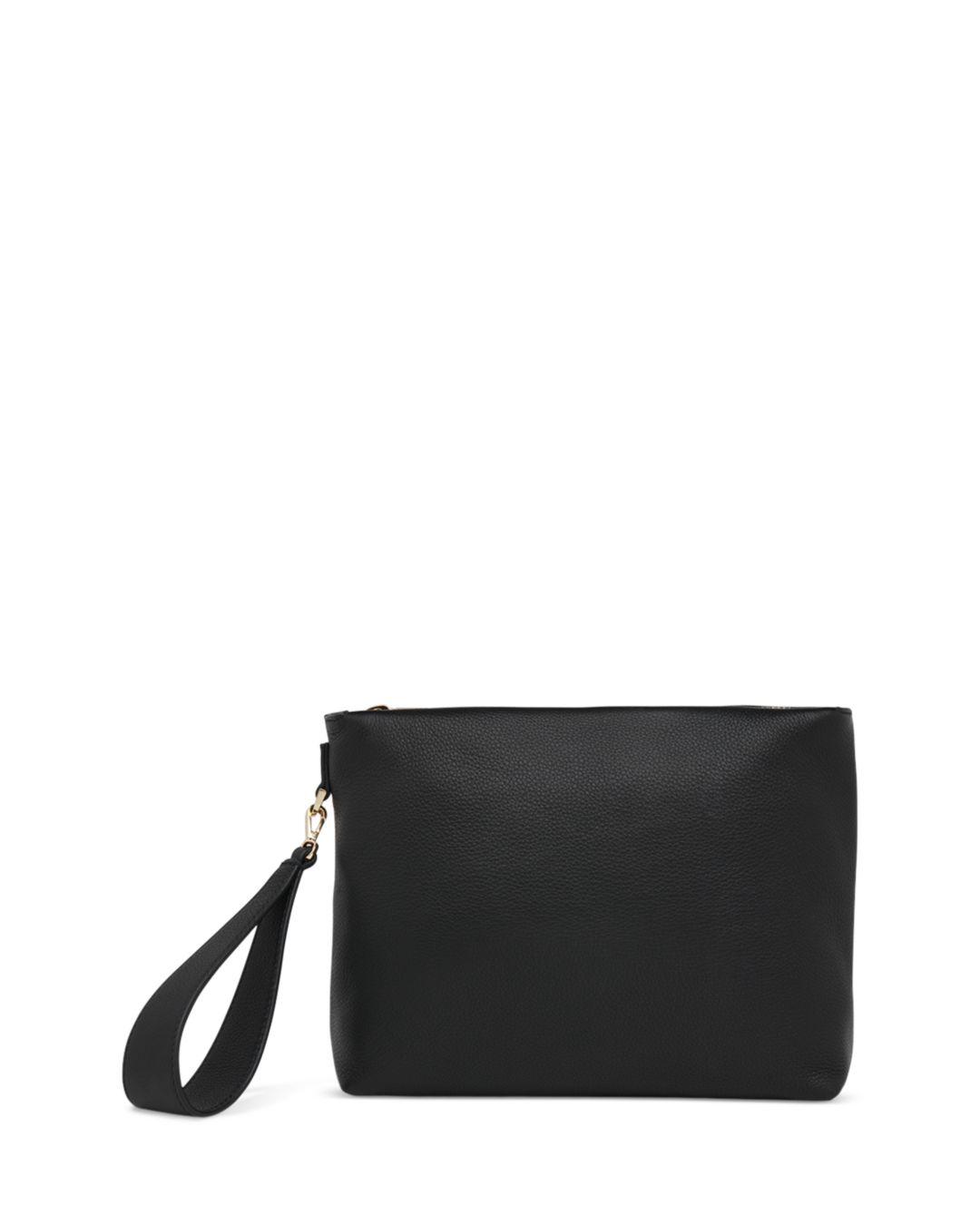 Whistles Avah Leather Zip Top Clutch in Black | Lyst