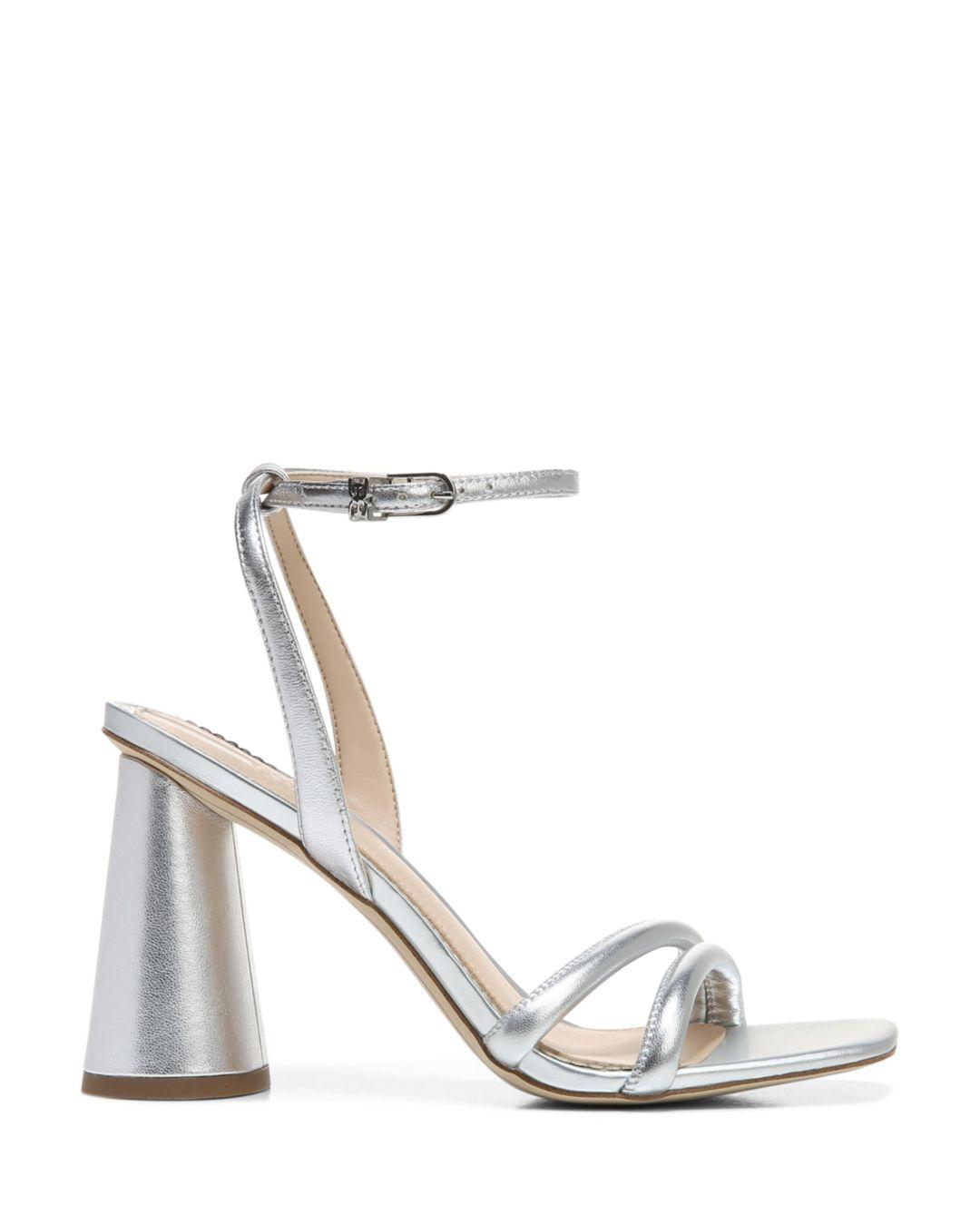 Sam Edelman Leather Kia Square Toe High Heel Sandals in Silver (Metallic) -  Lyst