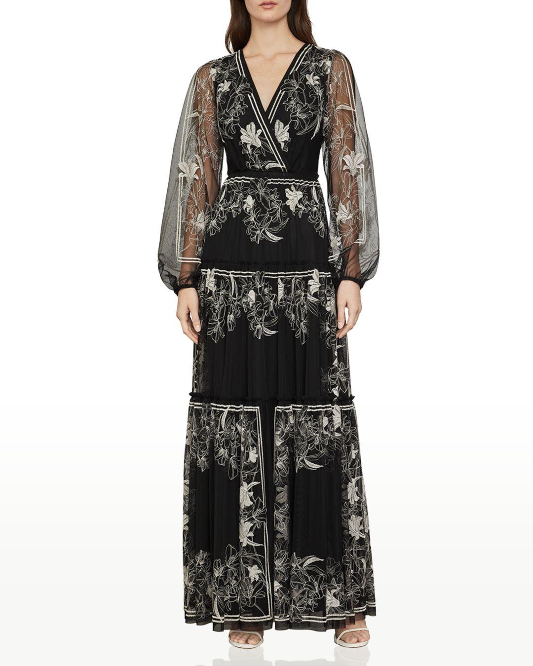 BCBGMAXAZRIA Lily Floral Embroidered Maxi Dress in Black | Lyst