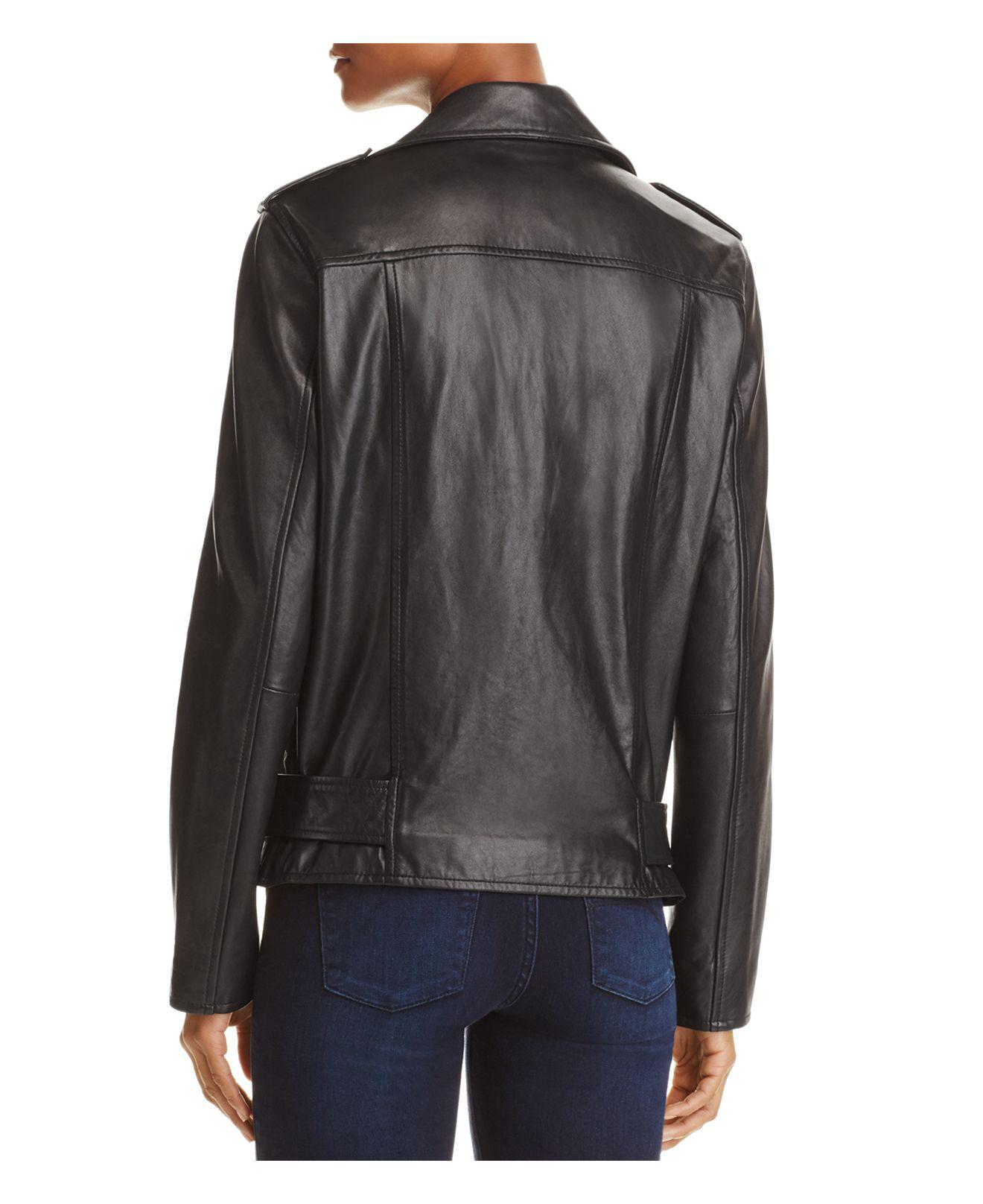 Lyst Aqua Oversized Leather Moto Jacket in Black