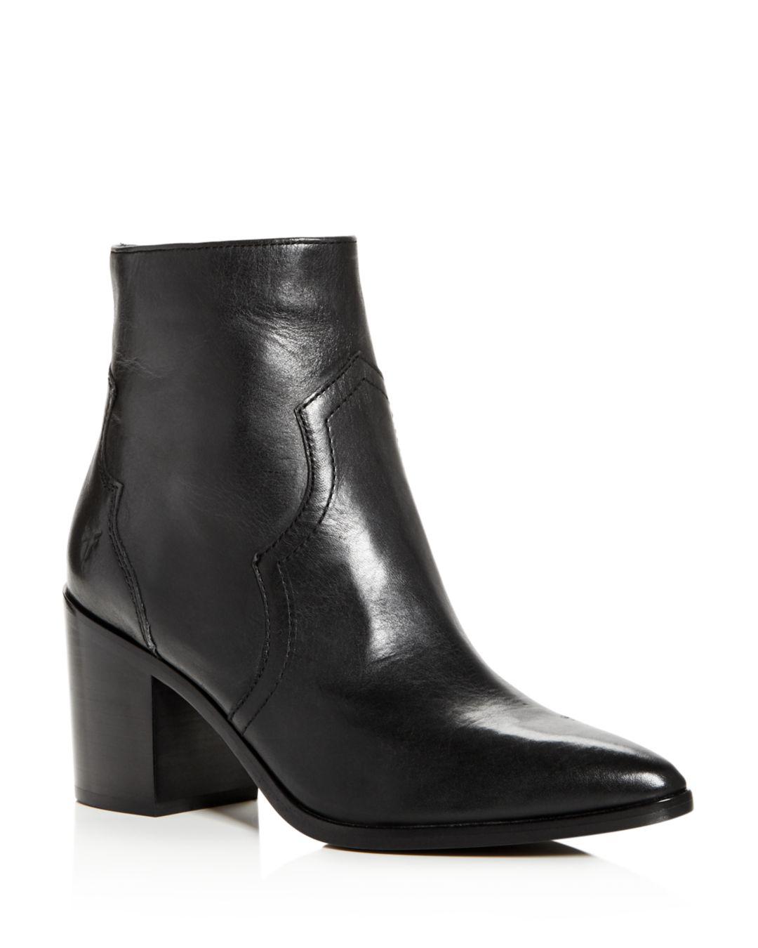 black block heel booties leather