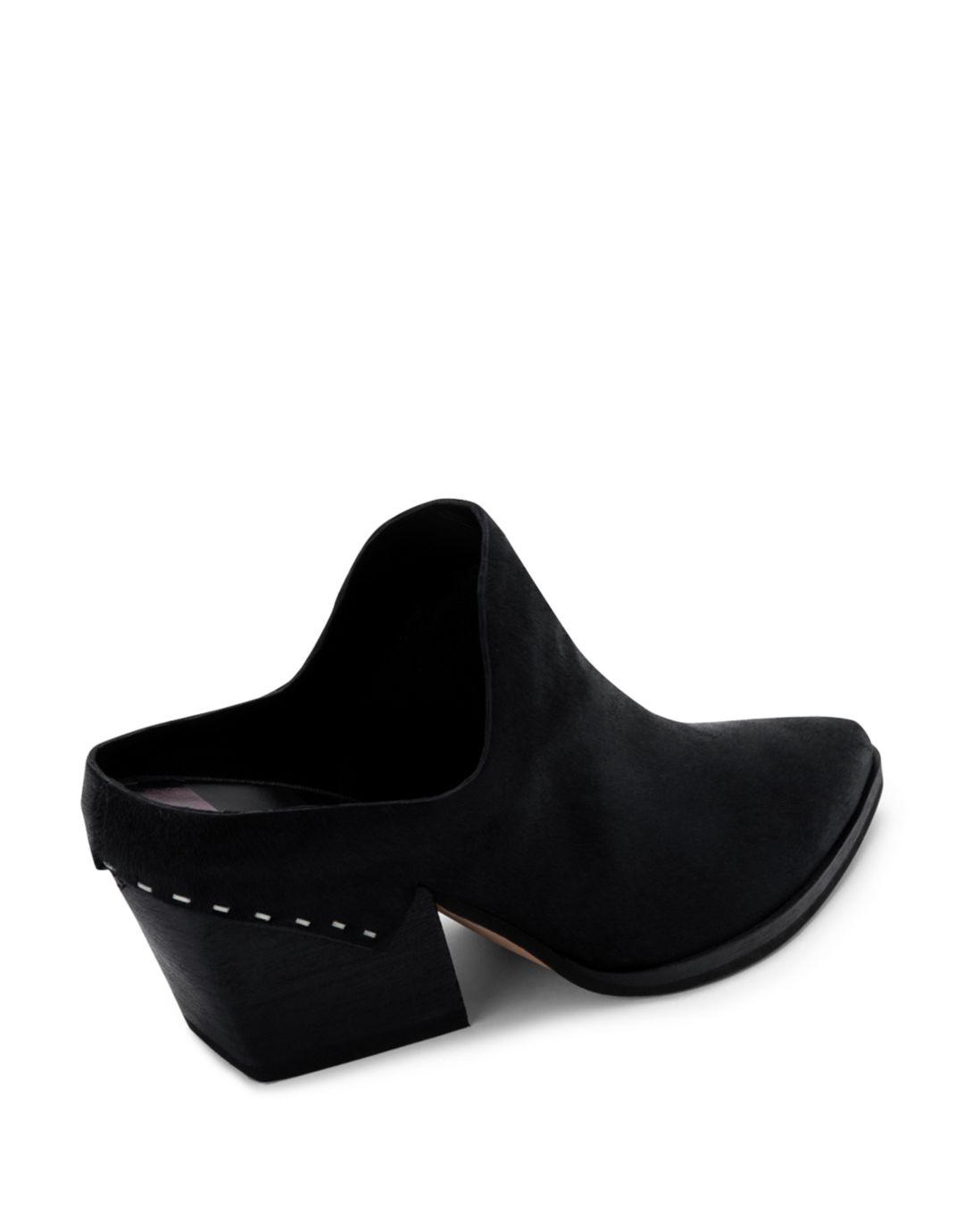 Dolce Vita Women's Lindsy Almond Toe Mid Heel Leather Mules in Midnight