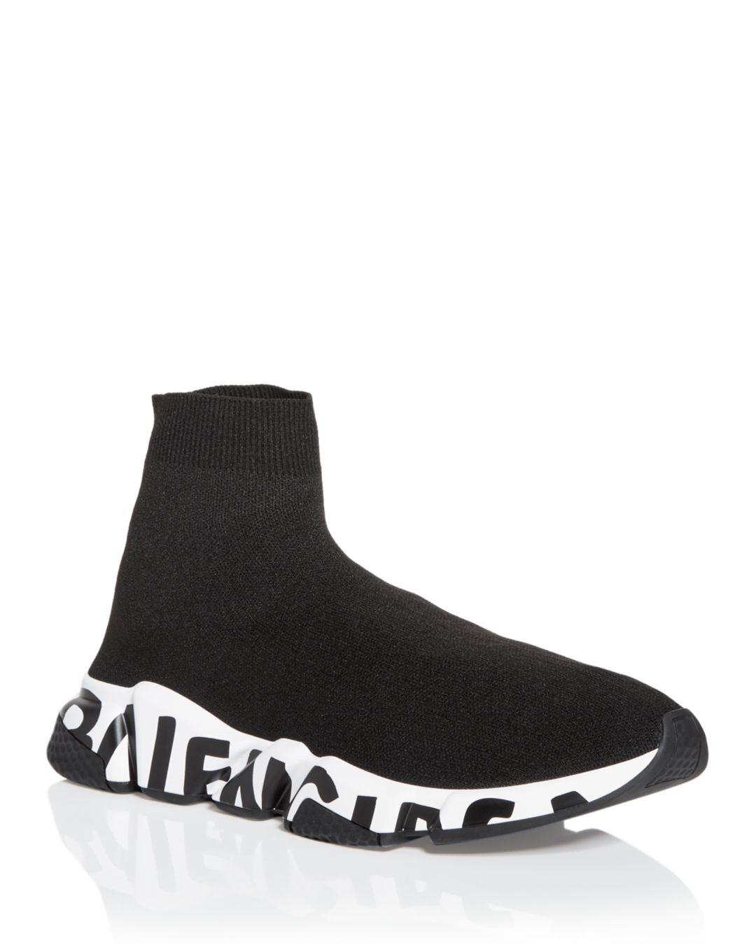 Balenciaga Synthetic Speed Graffiti Knit High Top Sneakers in 