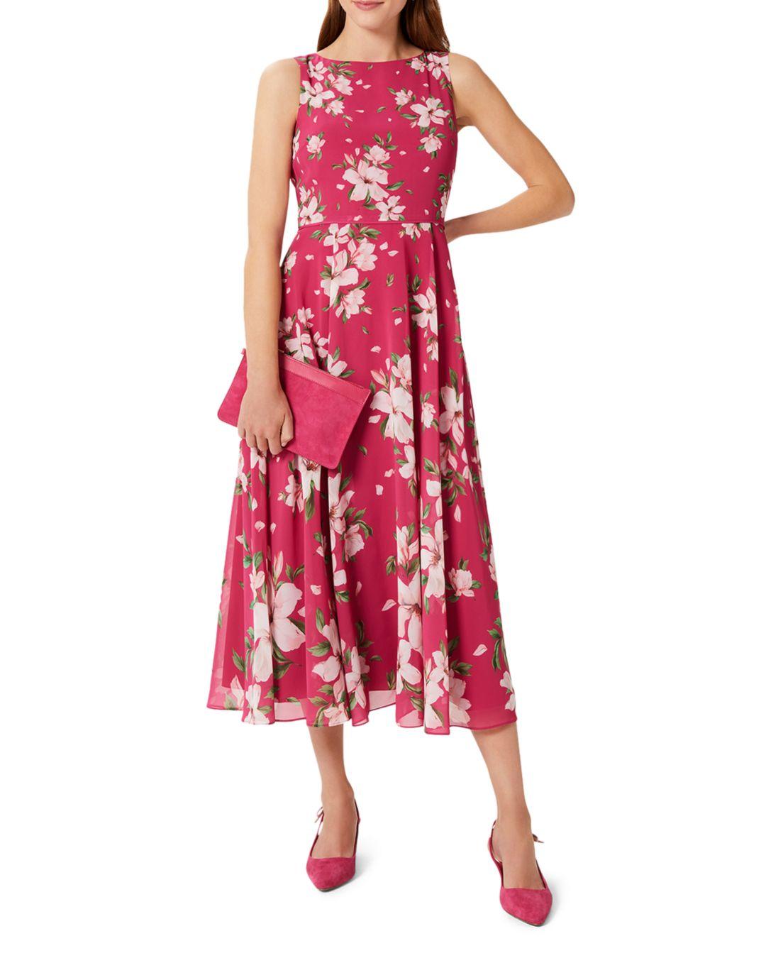 Hobbs Synthetic Carly Floral Print Midi Dress in Red | Lyst