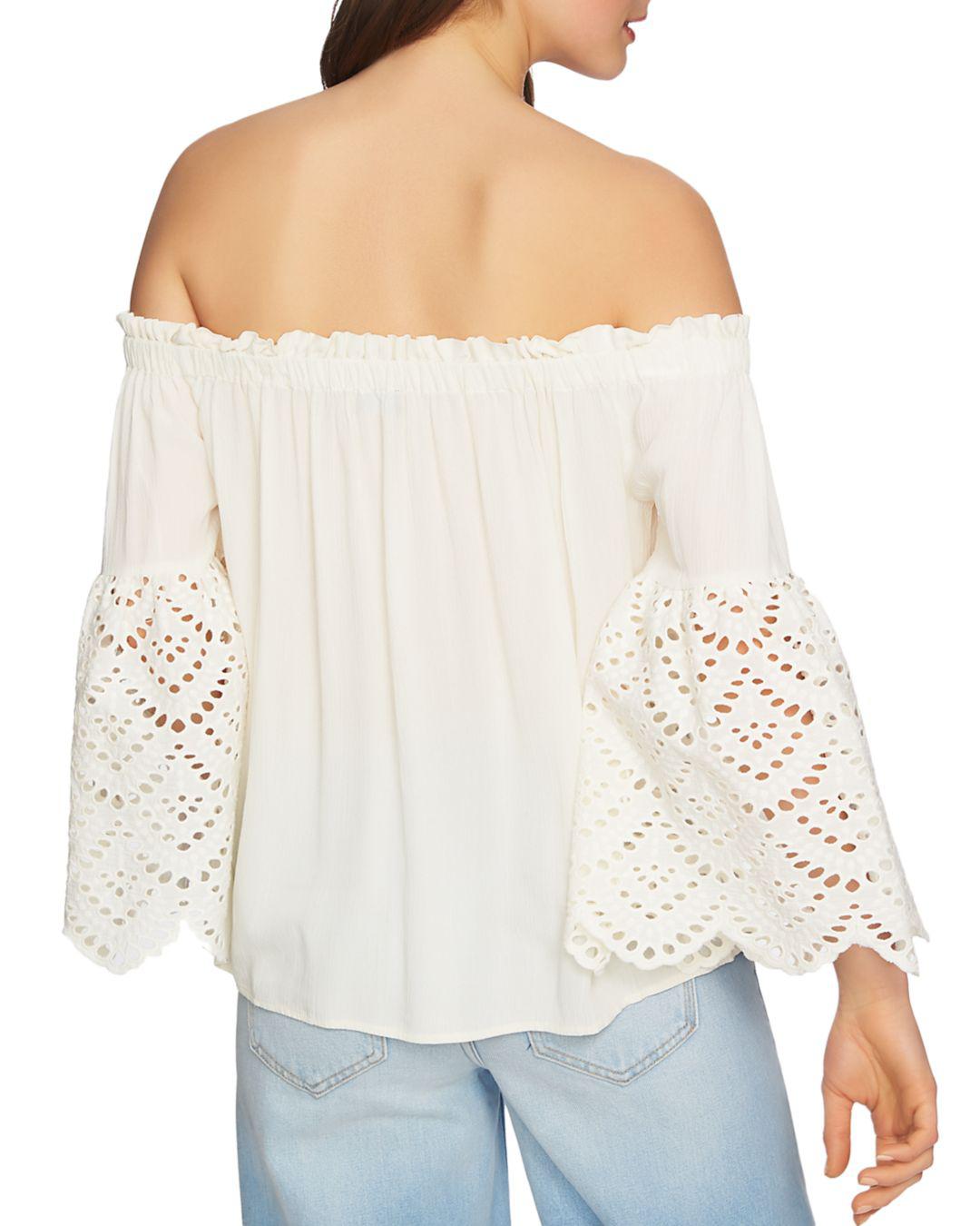 1.STATE Eyelet Sleeve Off-the-shoulder Blouse in White - Lyst