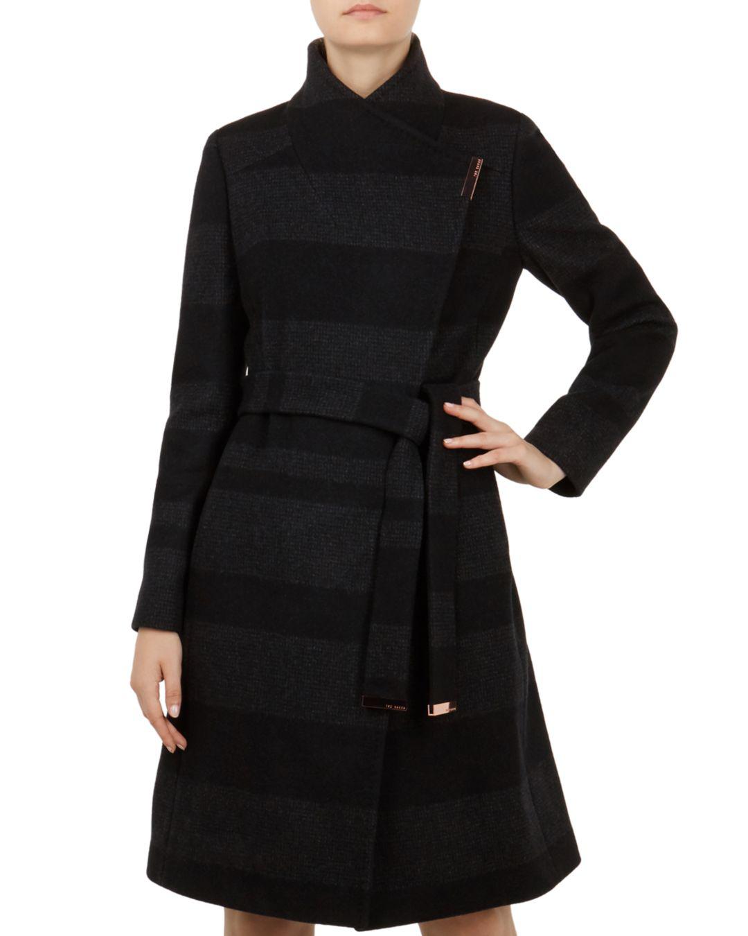 narrla stripe midi wrap coat