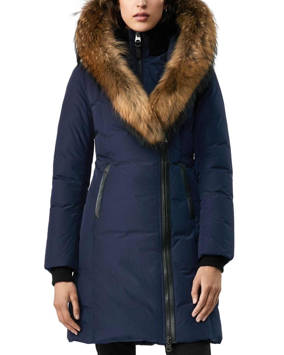 Mackage Kay Down Coat With Signature Natural Fur Collar In Navy - Women ...