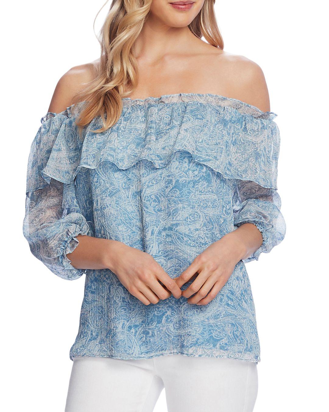 Vince Camuto Synthetic Ruffled Off The Shoulder Top in Blue Lyst