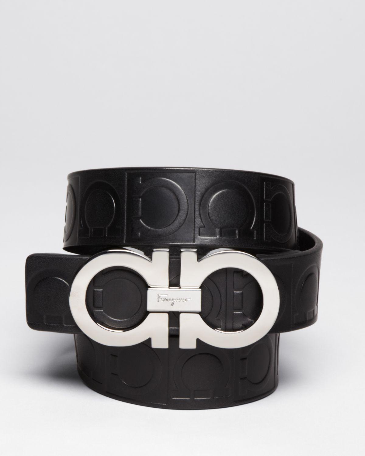 Ferragamo Gamma Embossed Leather Double Gancini Belt in Black for Men | Lyst