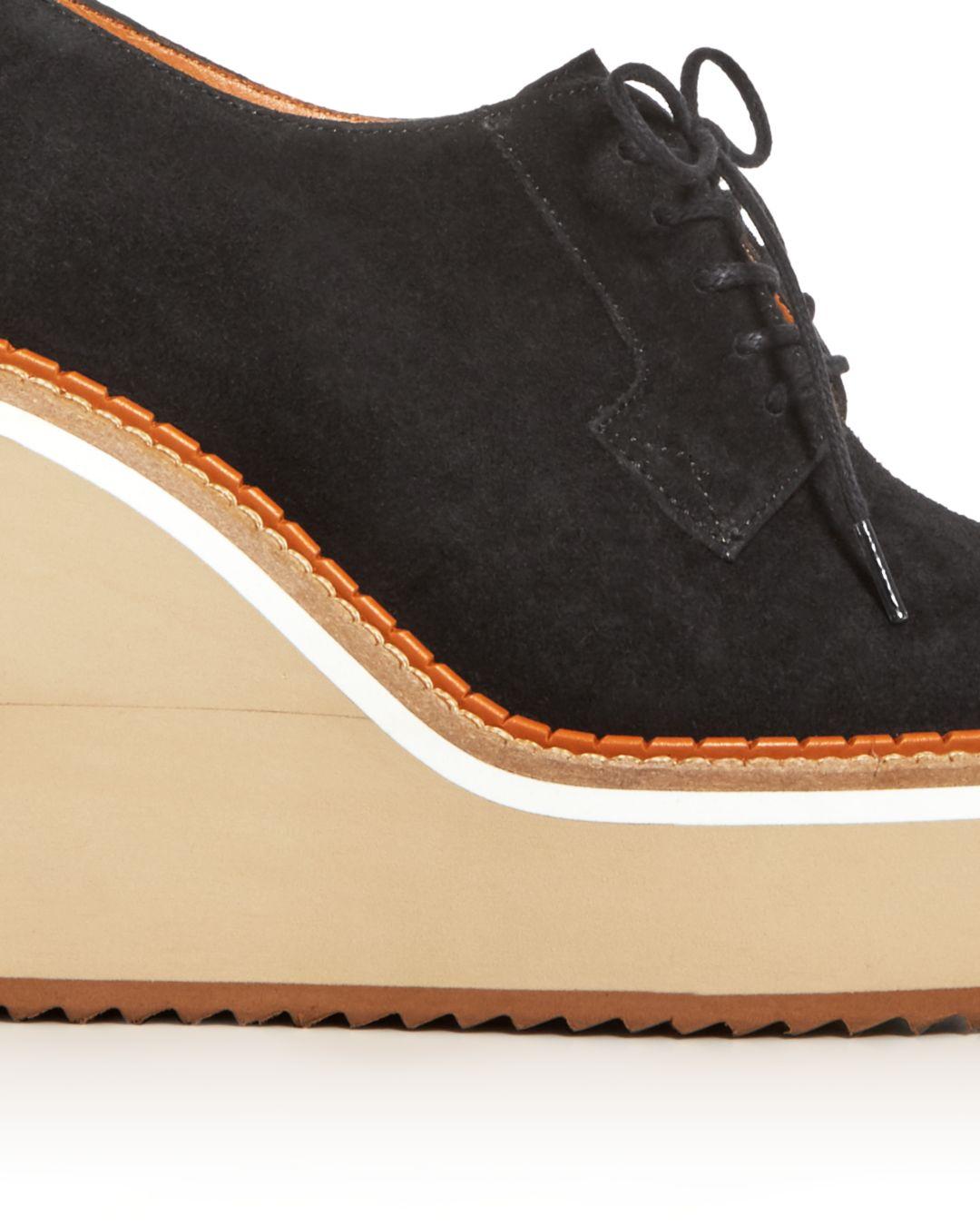 Clergerie Suede Women's Bravo Platform Wedge Oxfords in Black Crystal