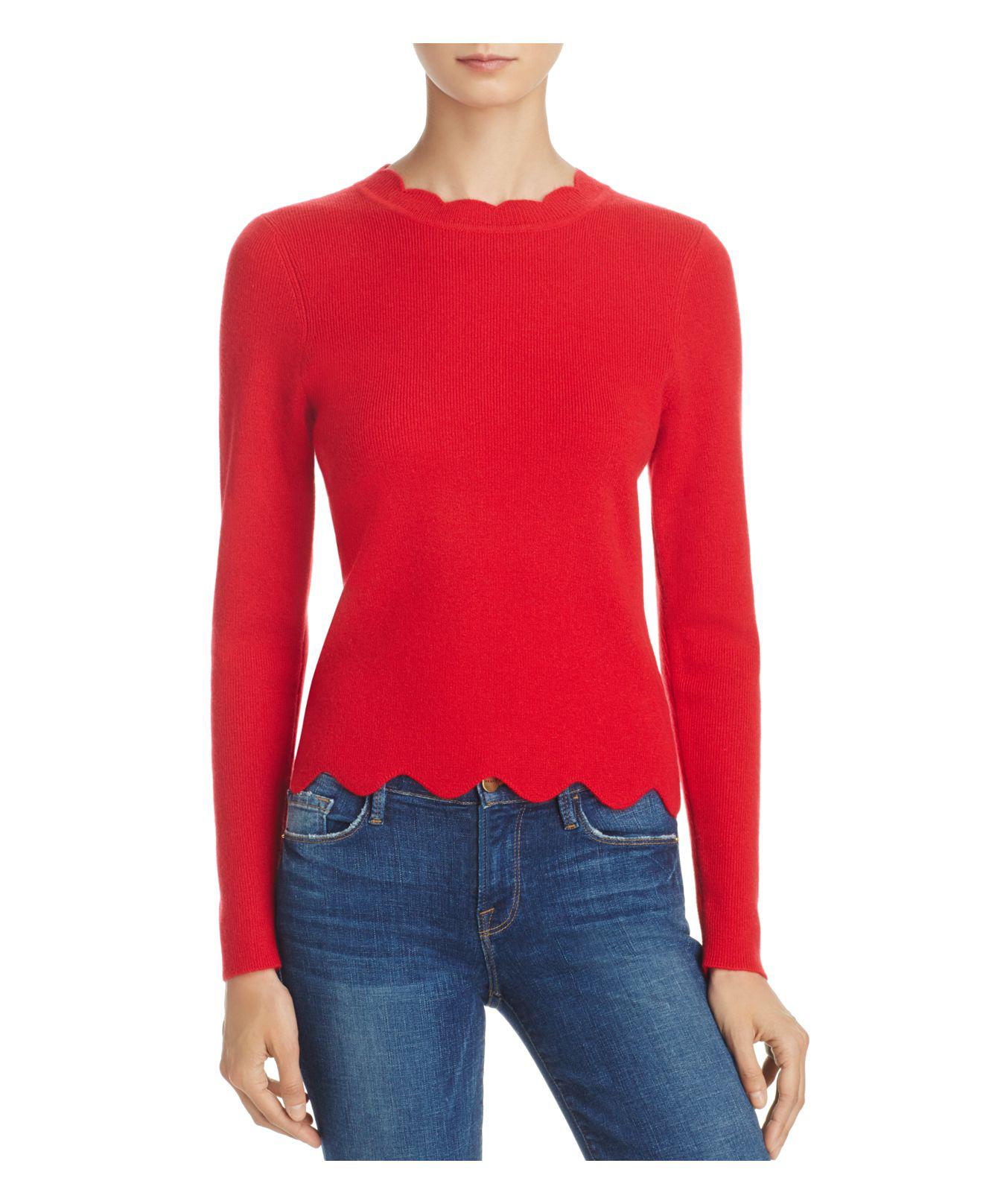 Lyst - Aqua Cashmere Scallop-trim Sweater in Red