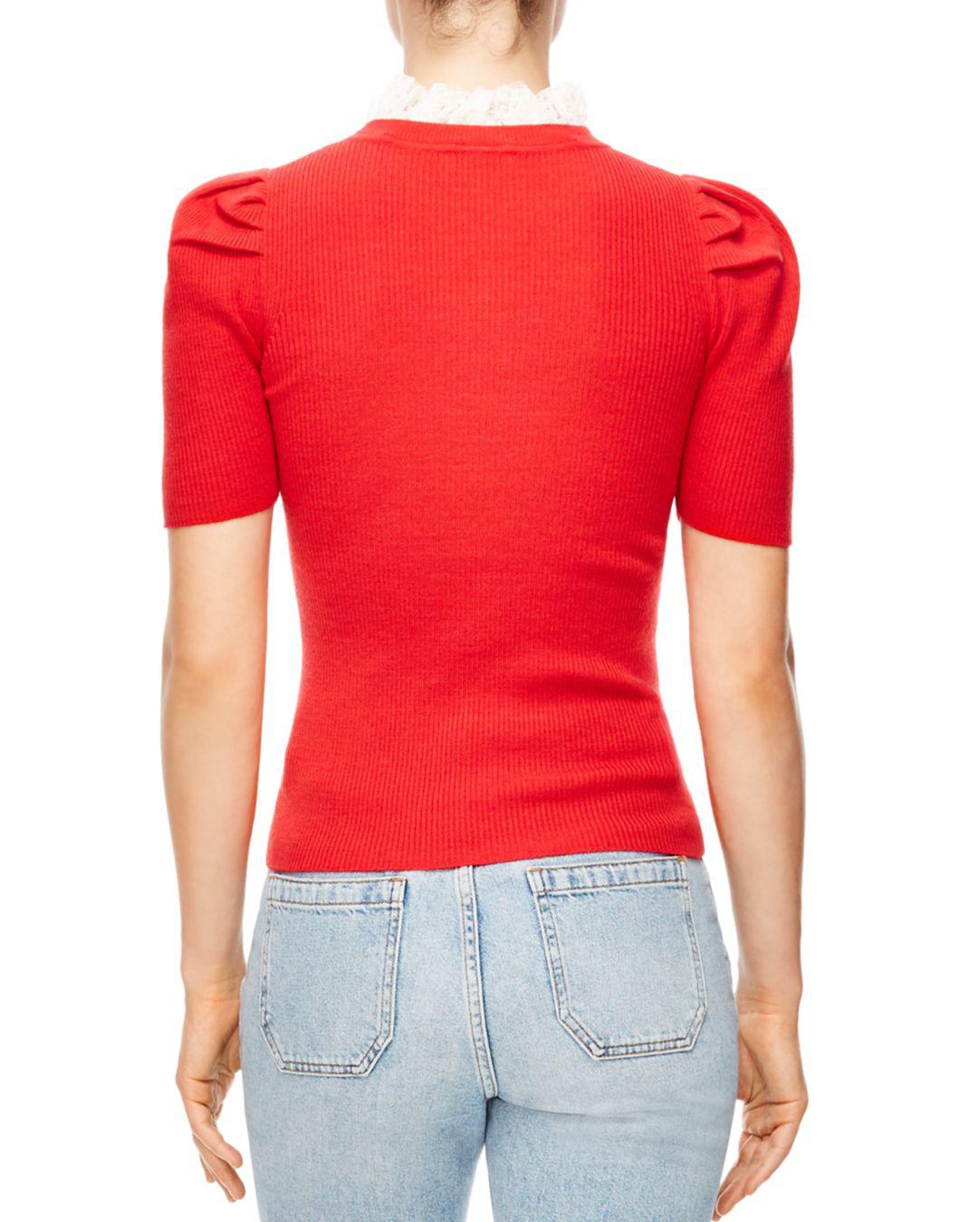 Sandro Sphynx Ruffled Collar Ribbed 