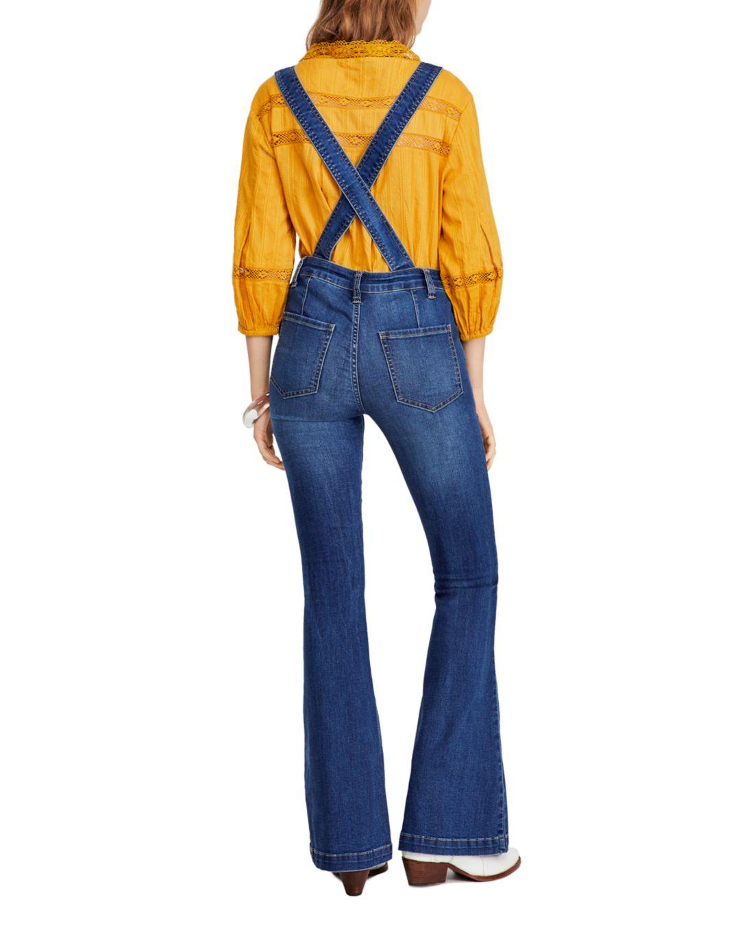 Free People Carly Flared Denim Overalls 