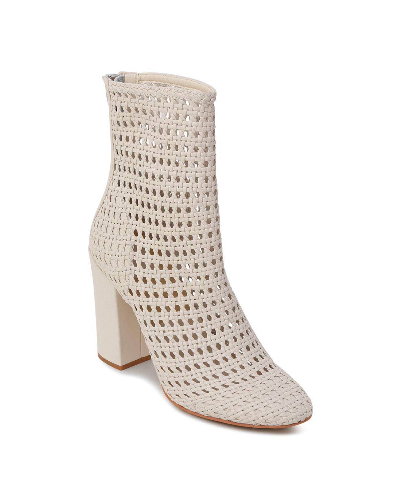 Dolce Vita Women's Woven Leather Block Heel Booties in White - Lyst