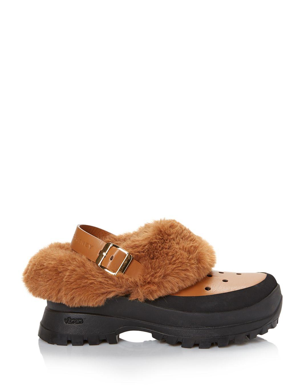 Stella McCartney Synthetic Trace Faux Fur Lined Clogs in Brown - Lyst