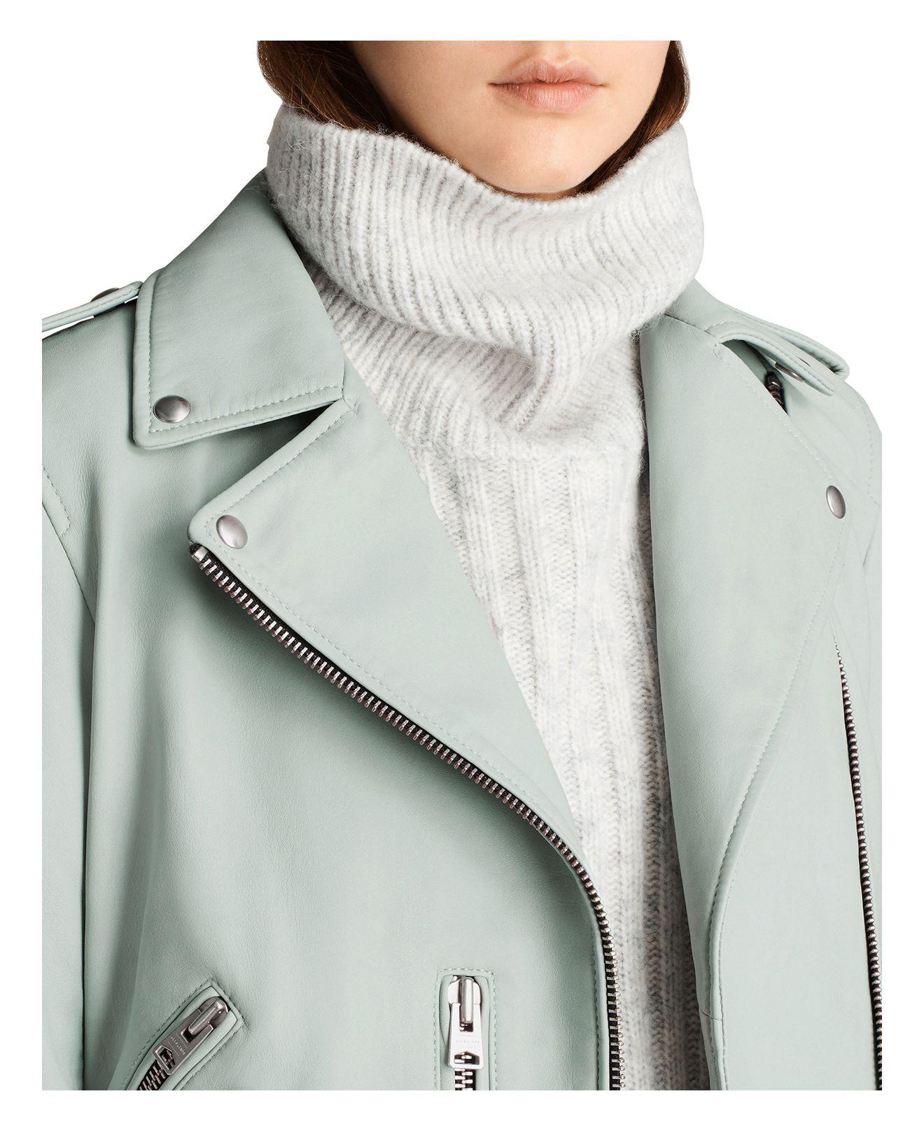 mint green leather jacket