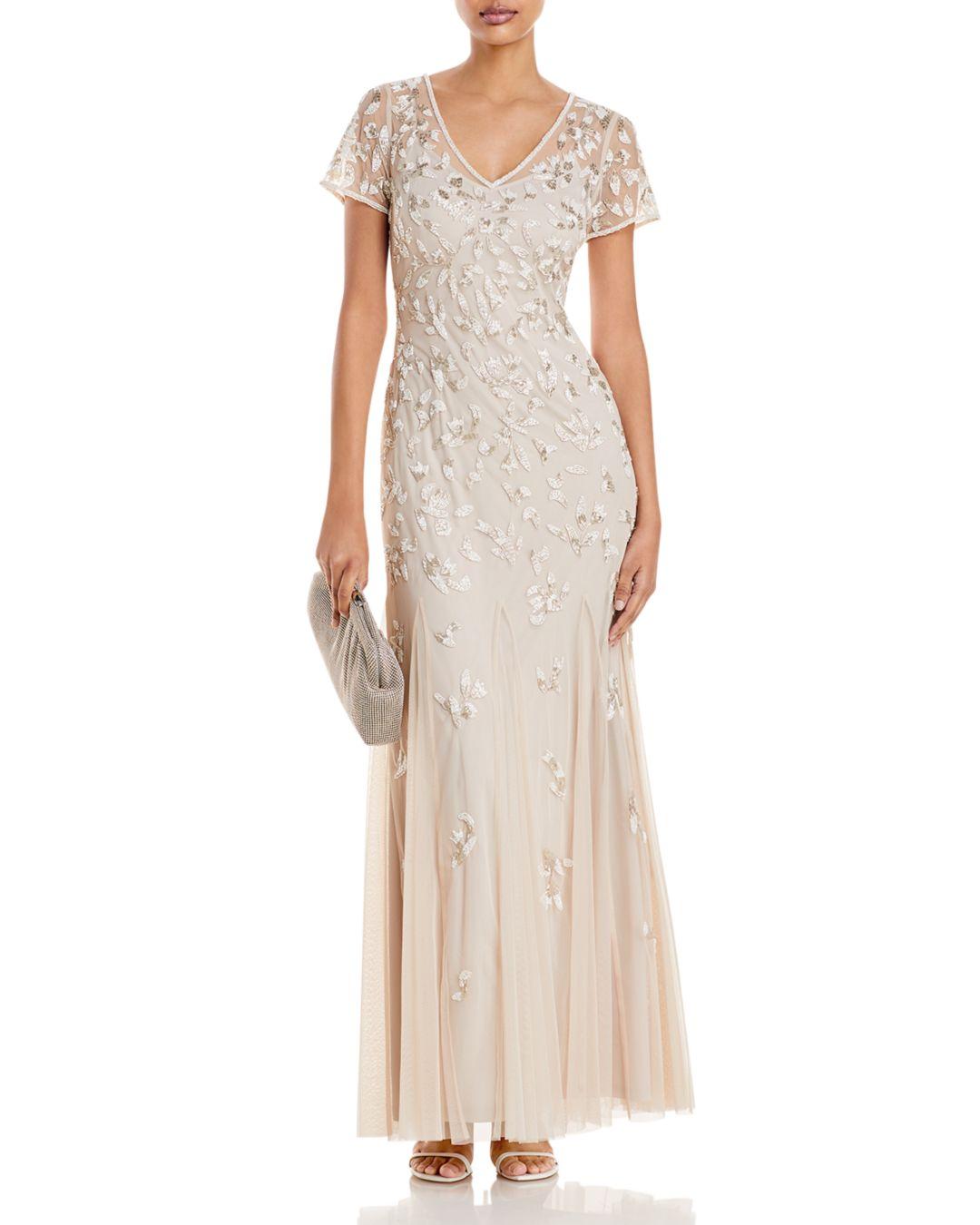 Adrianna Papell Beaded Godet Gown Biscotti